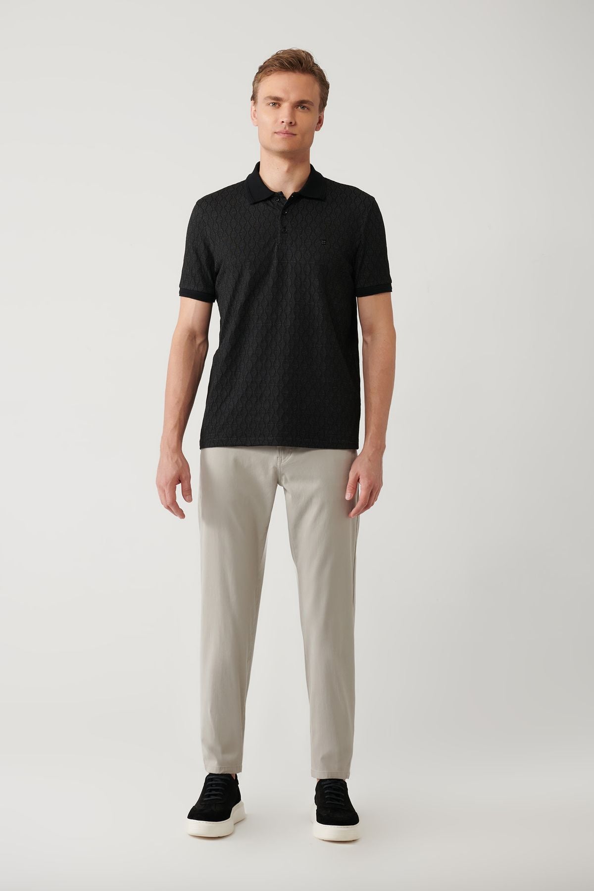 Men's Black 3 Buttoned Jacquard Polo Yaka T-shirt A41y1051