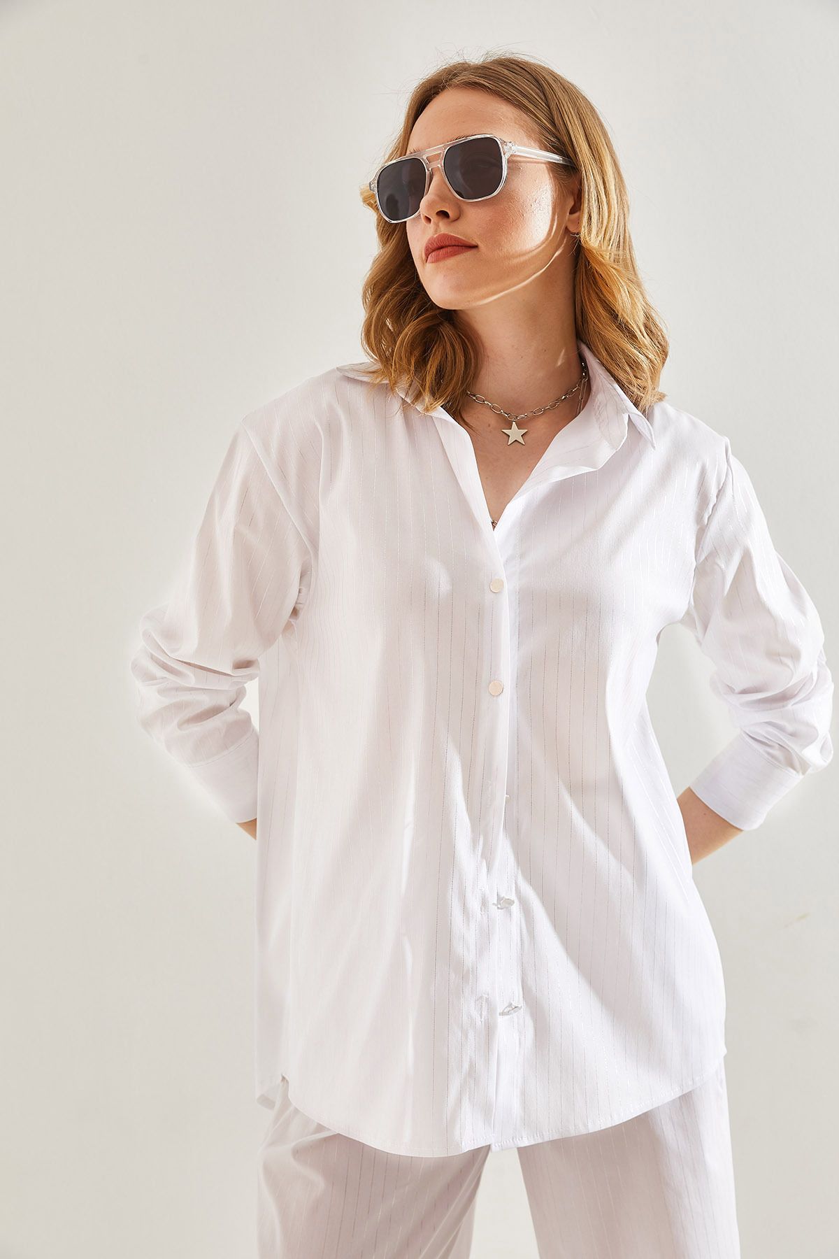 Woman bright striped poplin fabric shirt 60221022