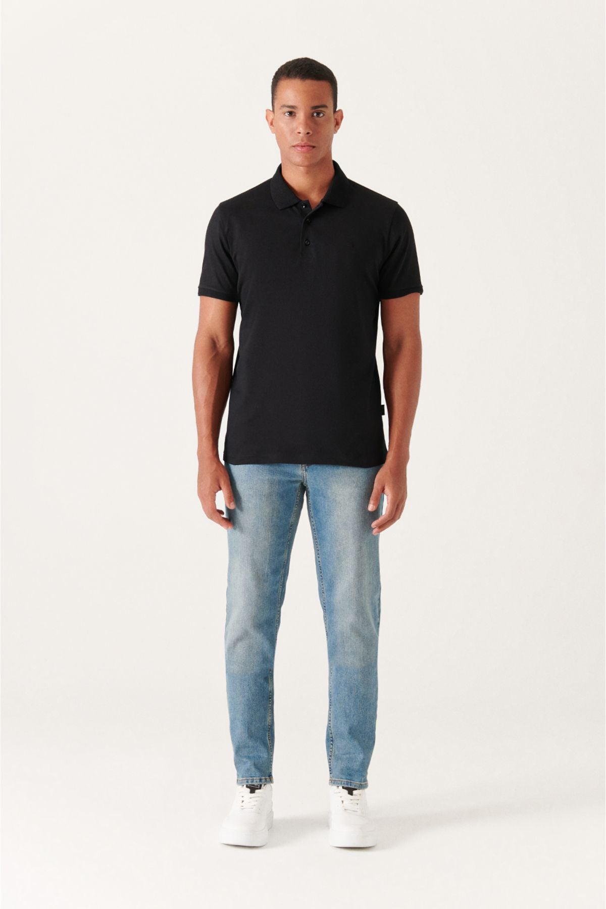 Men's Black 3 Button 100 %Corn Cotton Polo Yaka T-shirt B001027