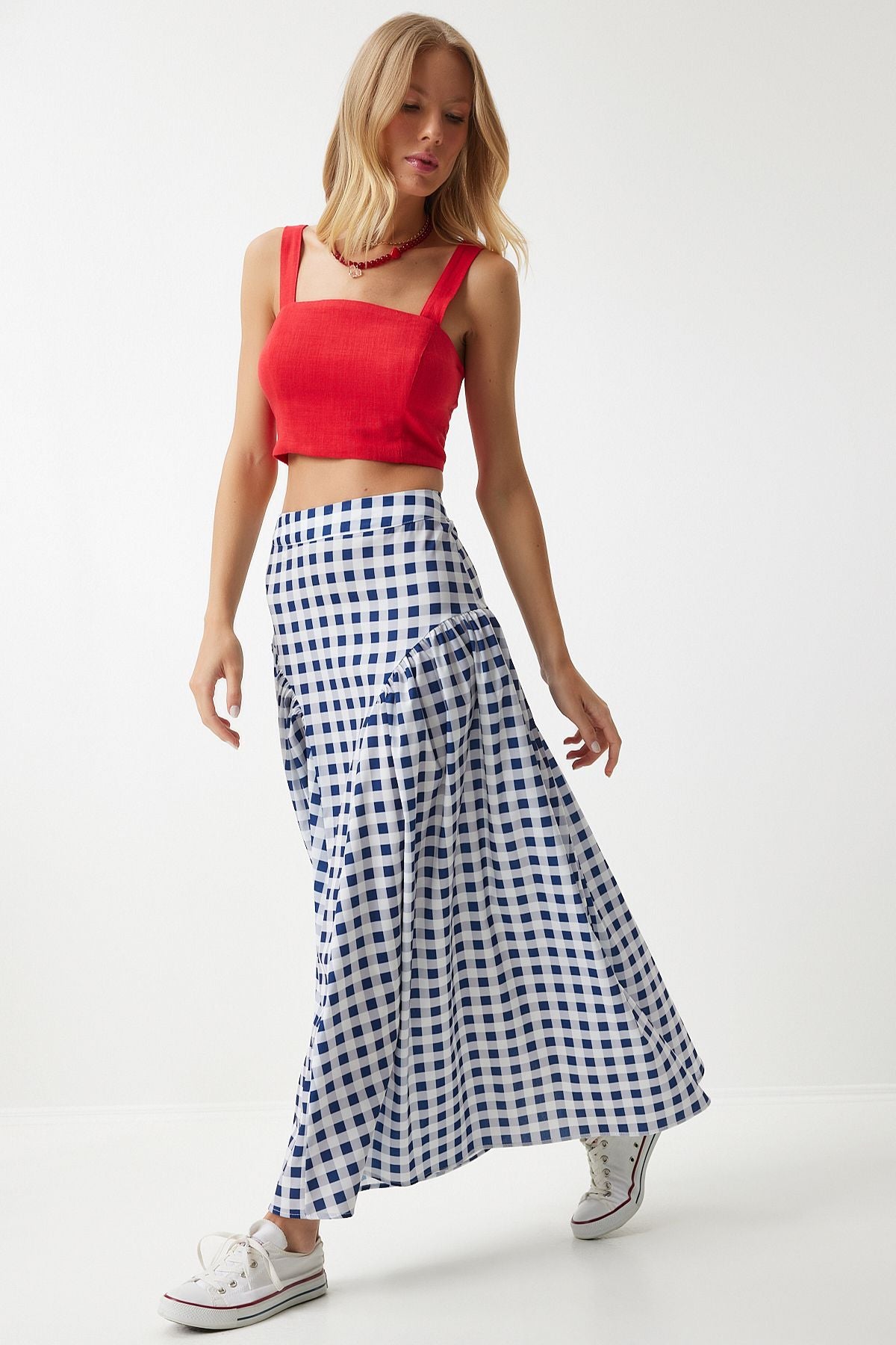 Women's Blue Pötikare Volan Summer Poplin Skirt UL00024