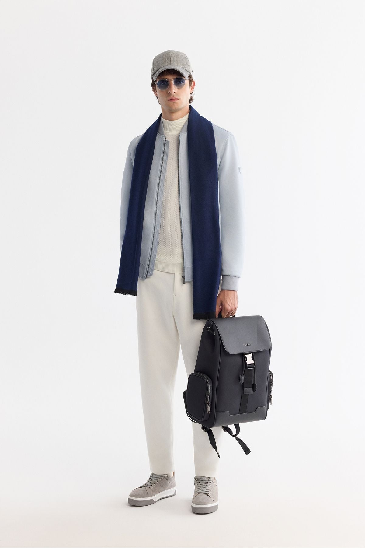 Men's Blue Zippered Suede -Look Bomber Ince Mont B006045