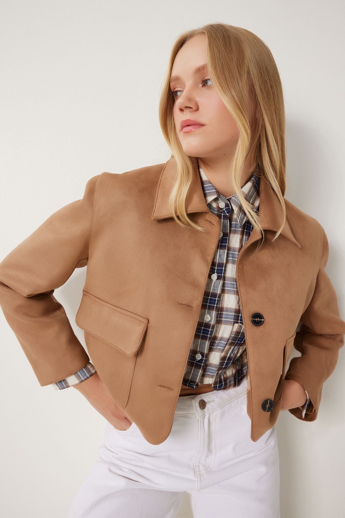 Female mink wide pocket suede jacket FK00011