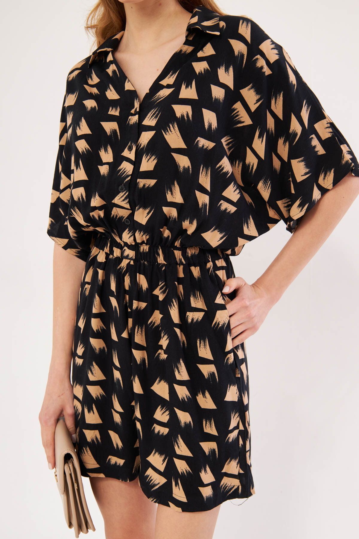 Female Black Tria Tulum Shirt Cep Patterned Short ARM-24Y001023