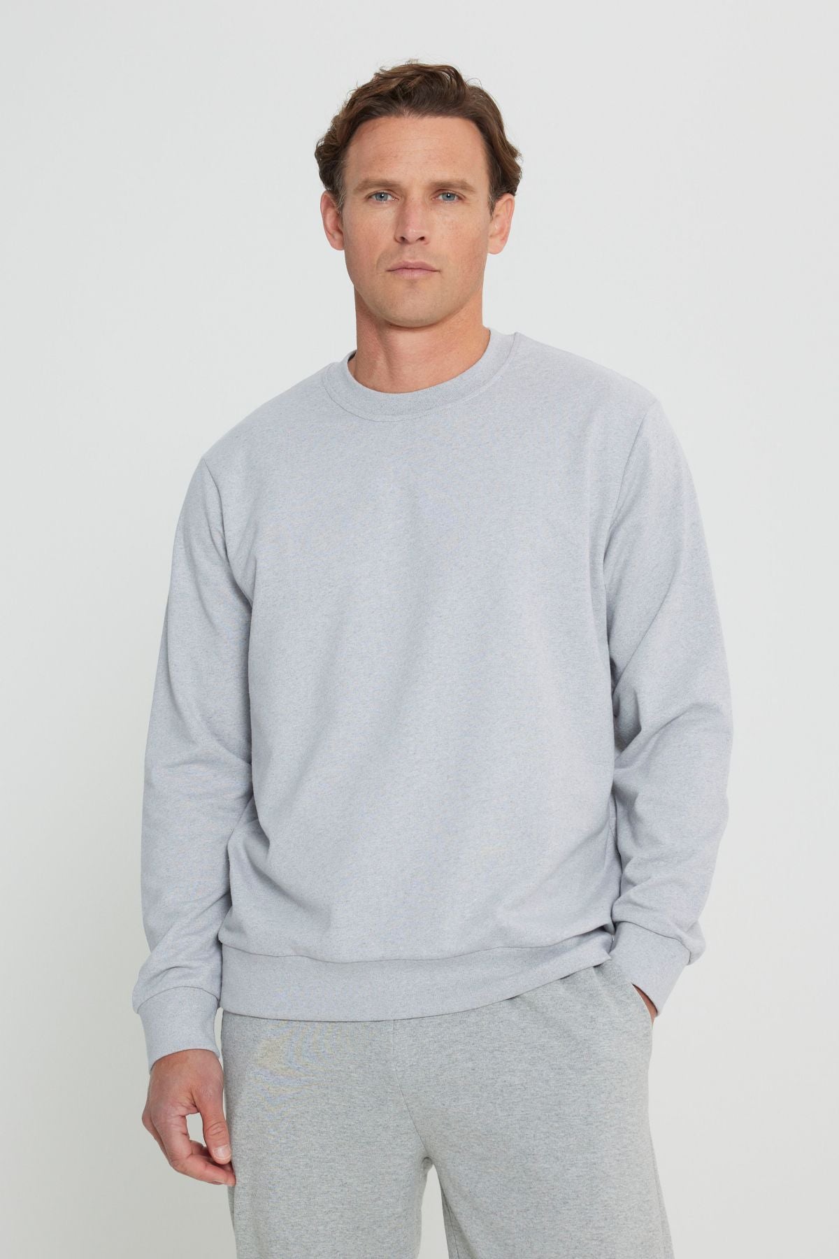 Men's Gray Melanj Standard Fit Normal Cutting 2 Yarn Cotton Bike Collar Sweatshirt