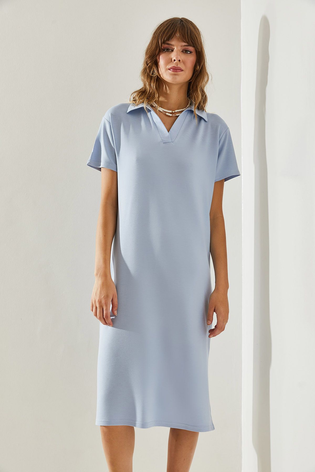 Women's Short Sleeve Neck Detail Slit Basic 5621 Dress 60251367