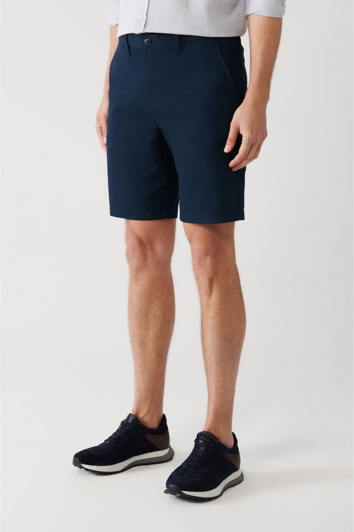 Men's navy blue flexible patara chino canvas shorts B003730