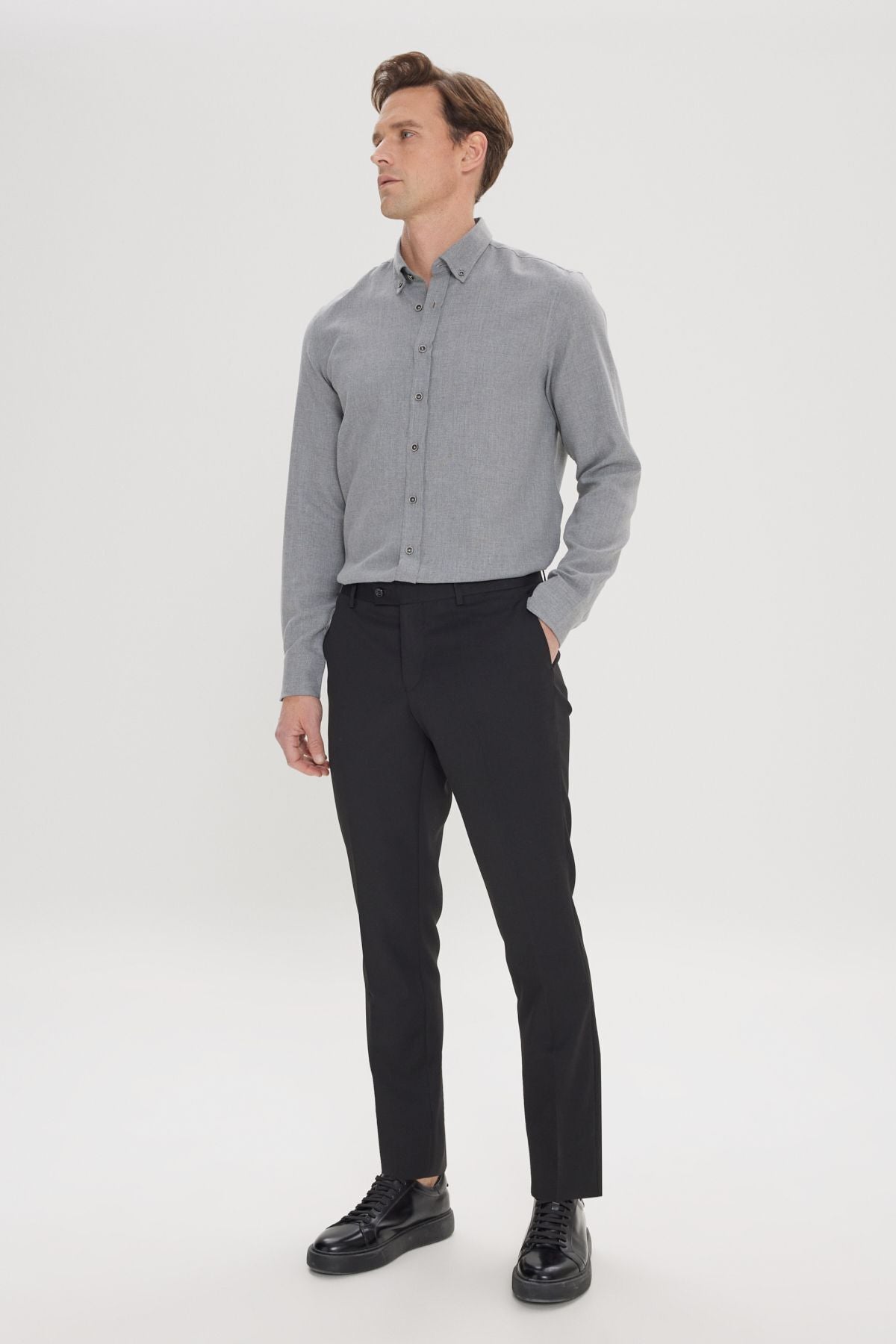 Men's black slim fit narrow cut flexible classic pants