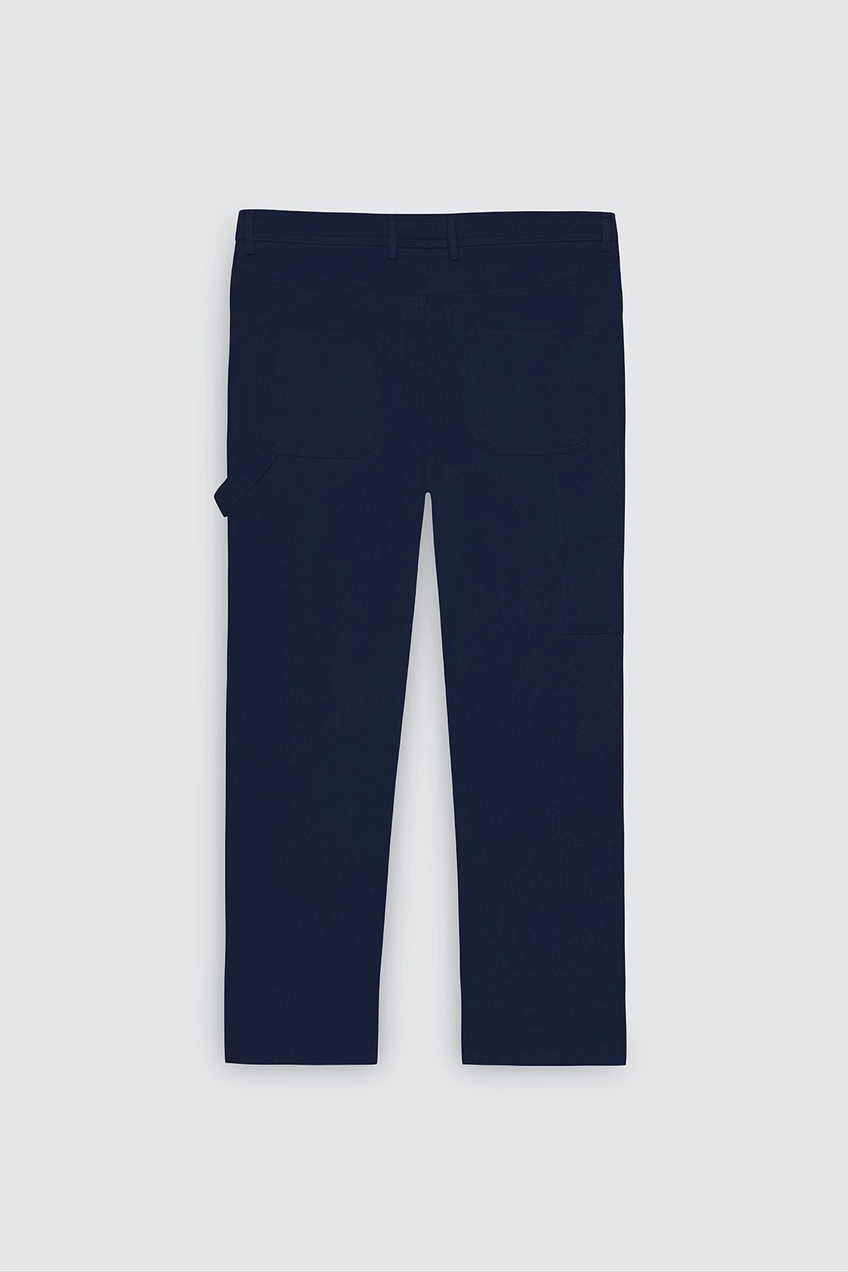 Men's navy blue oversize plenty of cut waist -tied cotton flexible flexible backpone pocket pants