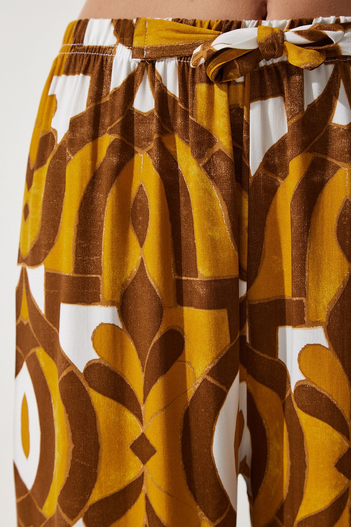 Female mustard patterned draped viscose palazzo pants EN00606