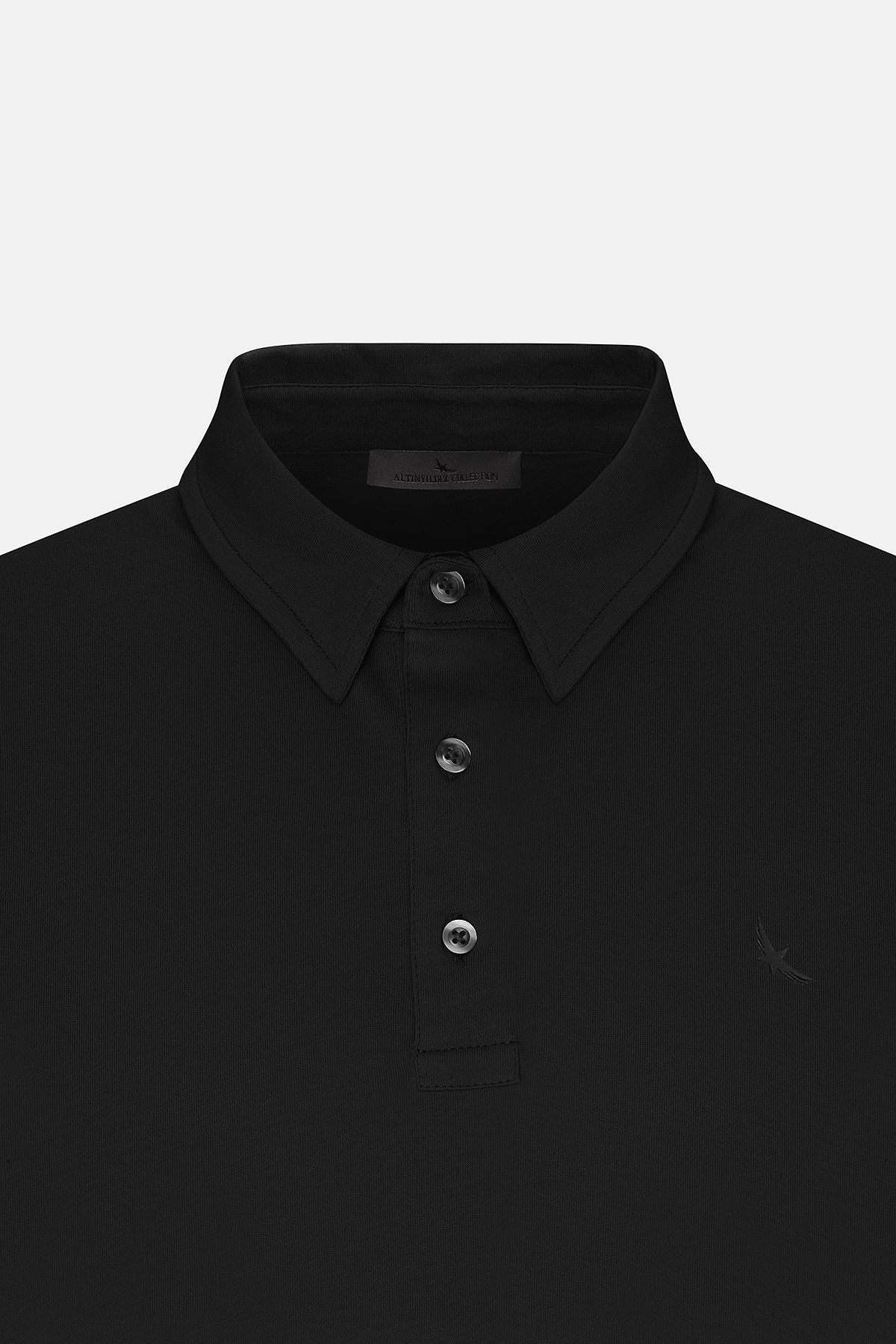 Men's black 100 %cotton slim fit narrow cut polo collar t -shirt