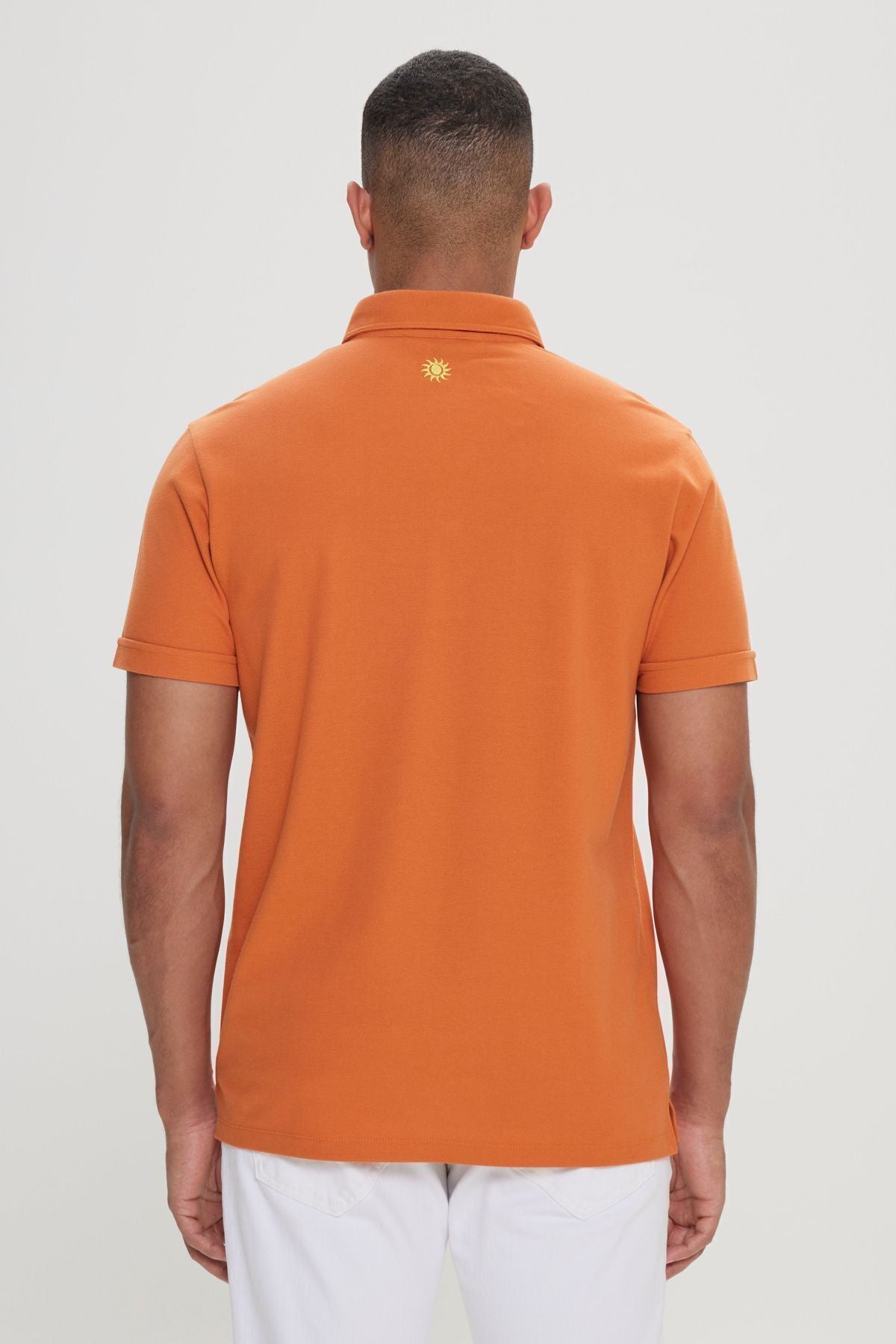Men's Orange 100 %Cotton Slim Fit Narrow Cut Polo Yaka T -shirt