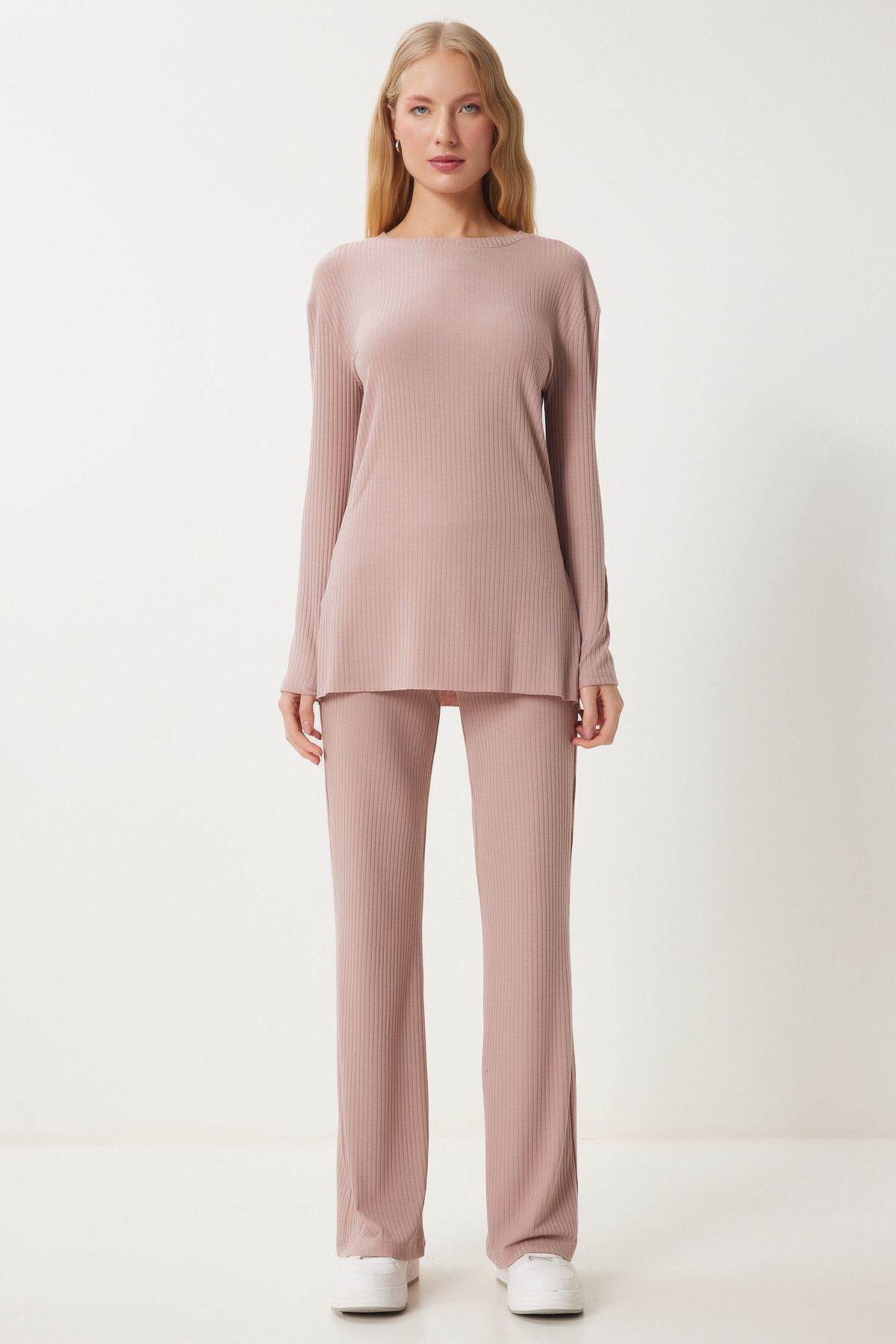 Female Powdered Casual Wick Knit Blouse Pants Set OW00054