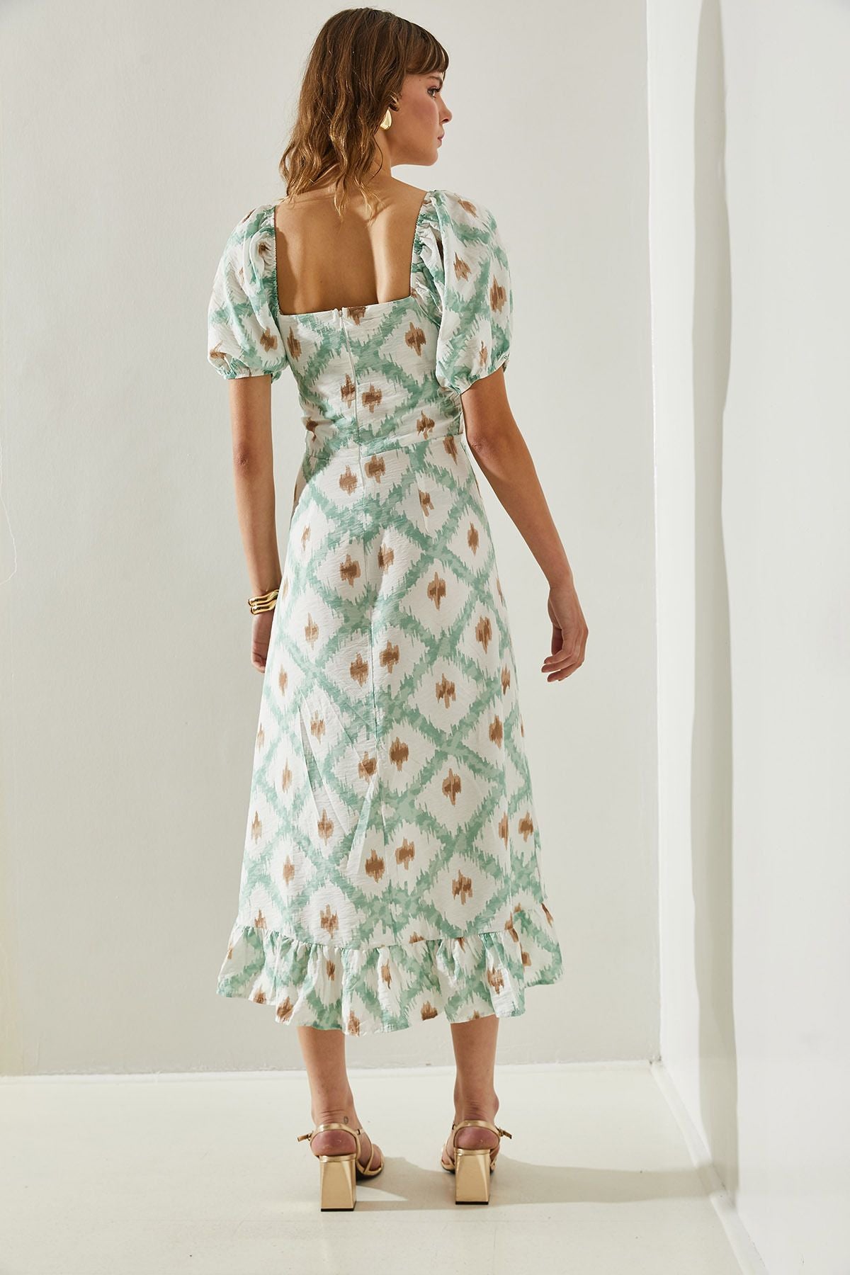 Female Balloon Sleeve Ruffle Detailed Hidden Zipper Dress 60251373