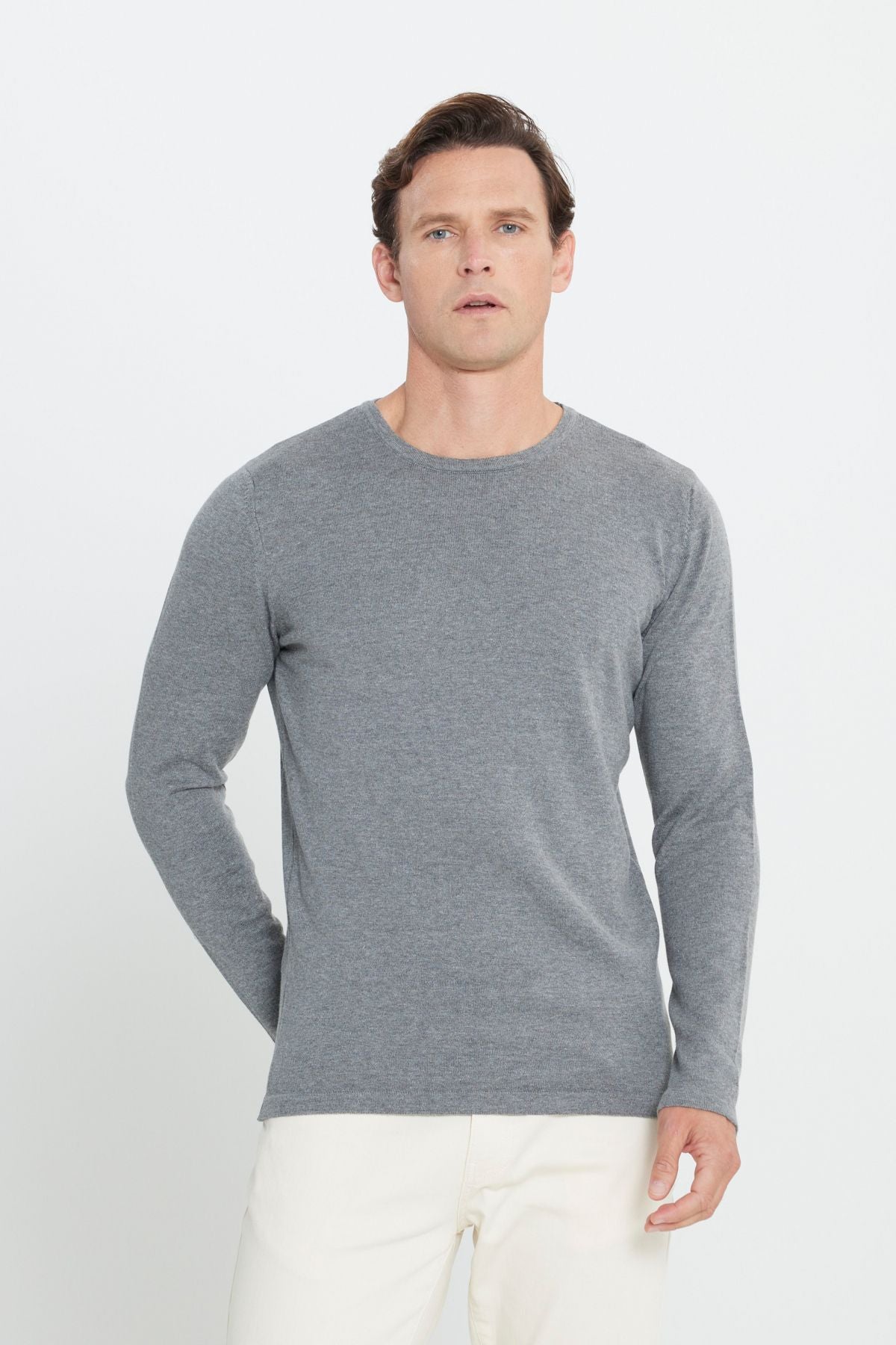 Men's Gray Melanj Standard Fit Normal Cutting Hot Cycling Bike Yaka Knitwear Sweater