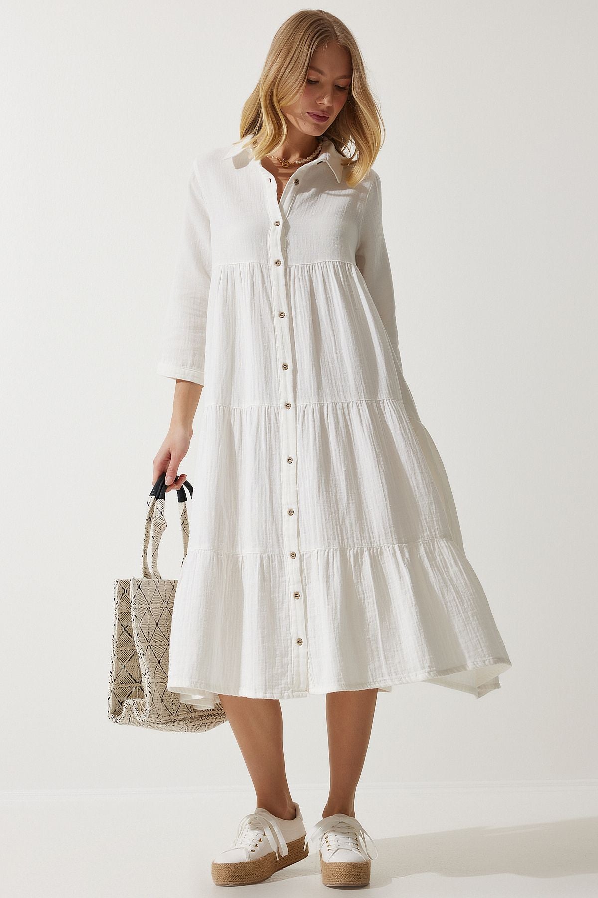 WOMEN ECRU MUSLIN KLOŞ SHIRT DRESS SA00024