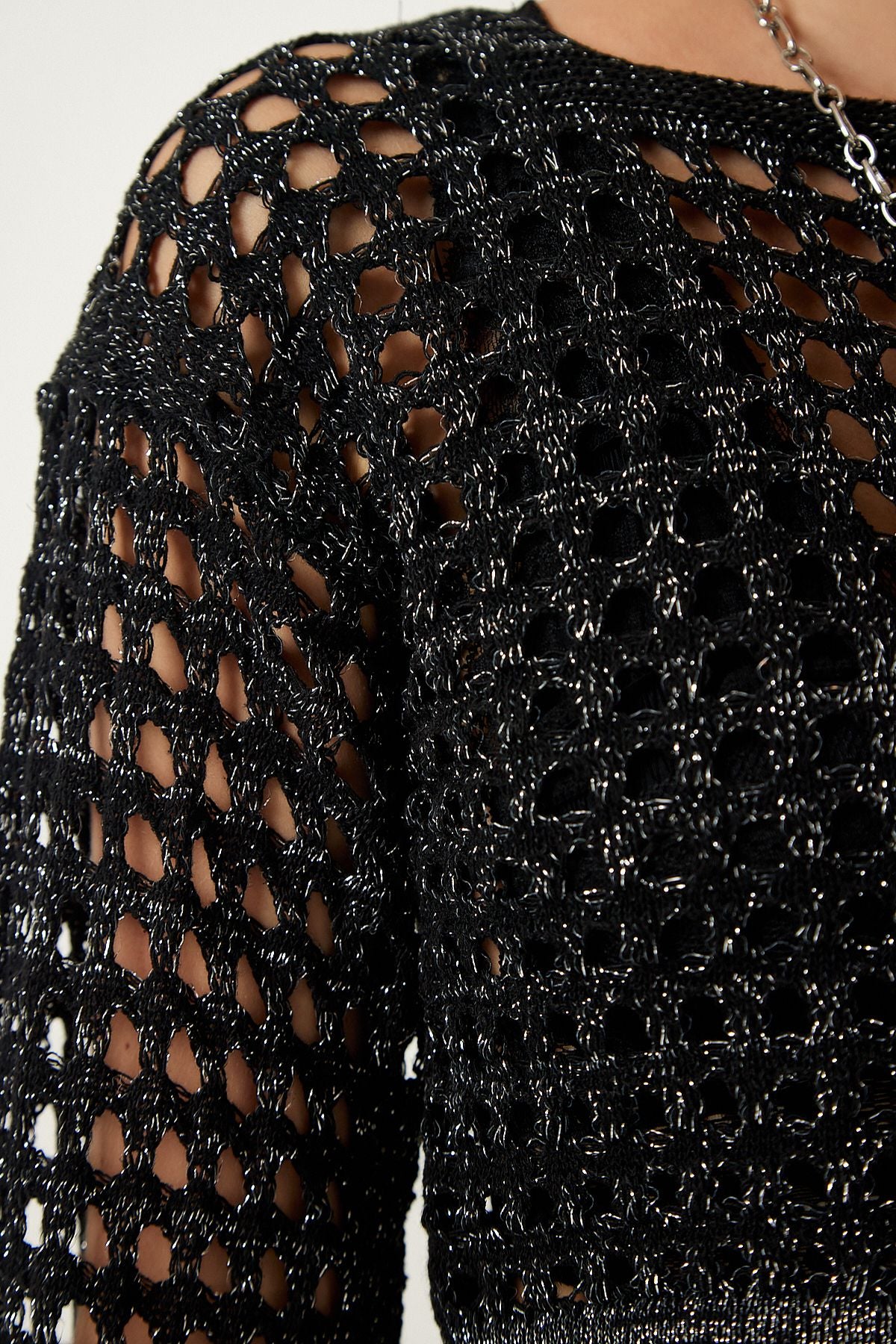 Female Black Outlide Crop Triko Sweater Ew00007