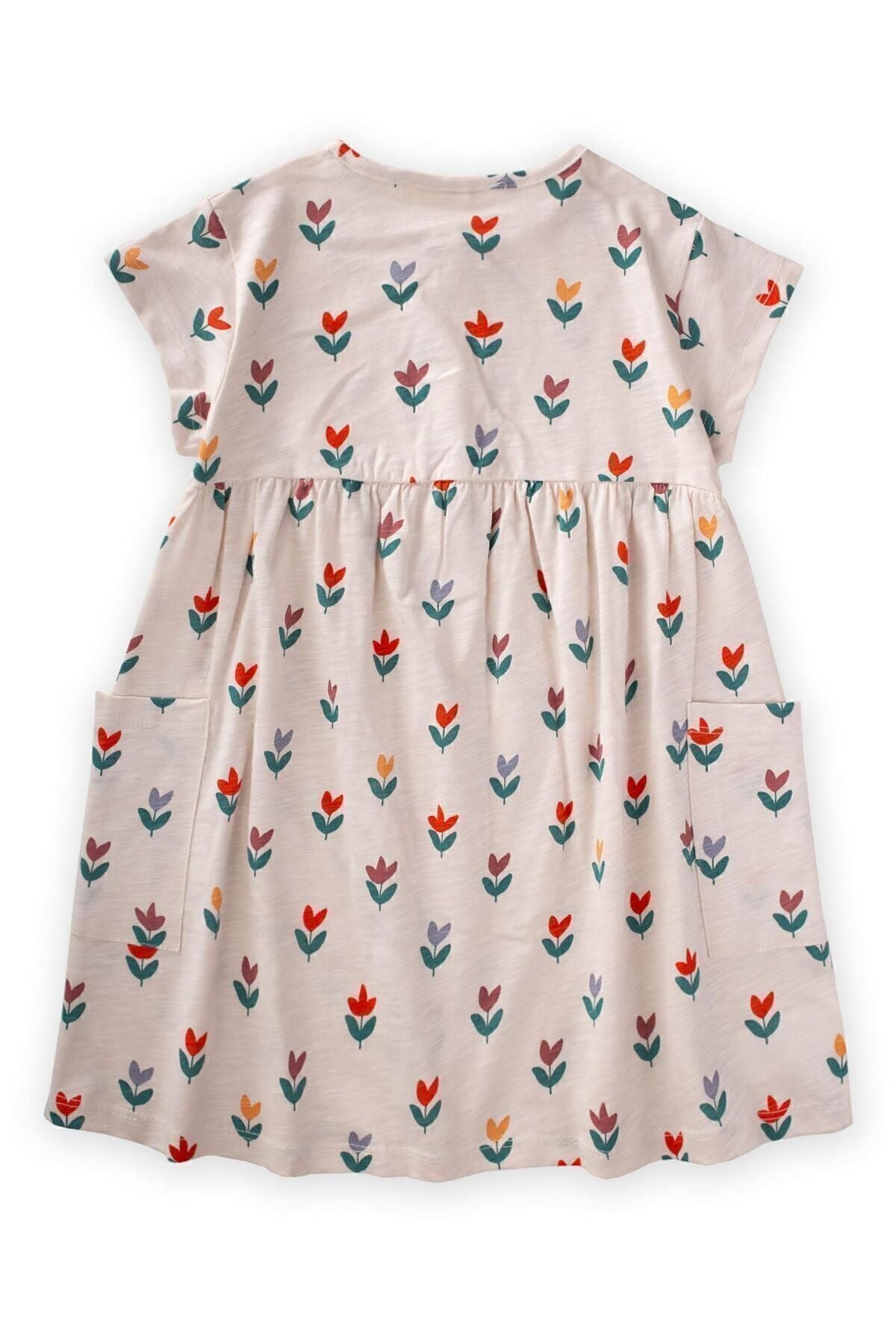 Patterned pocket dress 2-9 years old ecru tulip pattern