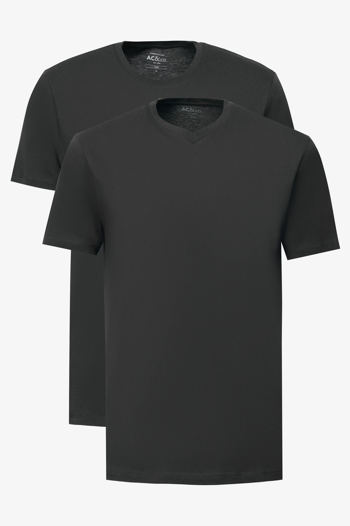 Men's Black-Black 2 Plot Slim Fit Narrow Cut Cotton Basic T-shirt