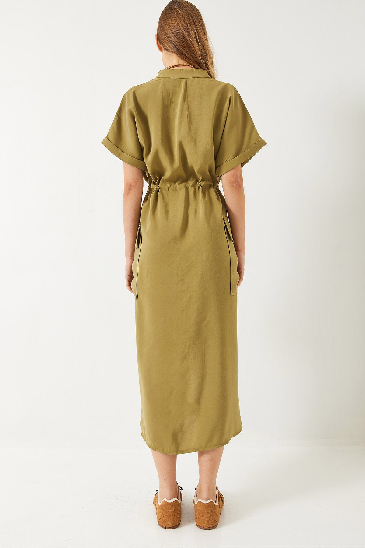 Women's Waist Tied, Front Slit, Bag Pocket Modal Dress 70316 60283001