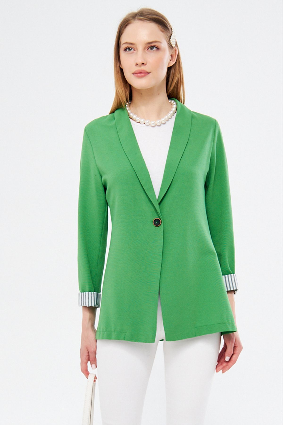 WOMEN LIGHT GREEN ARM INSIDE SINGLE buttoned jacket ARM-22K001122