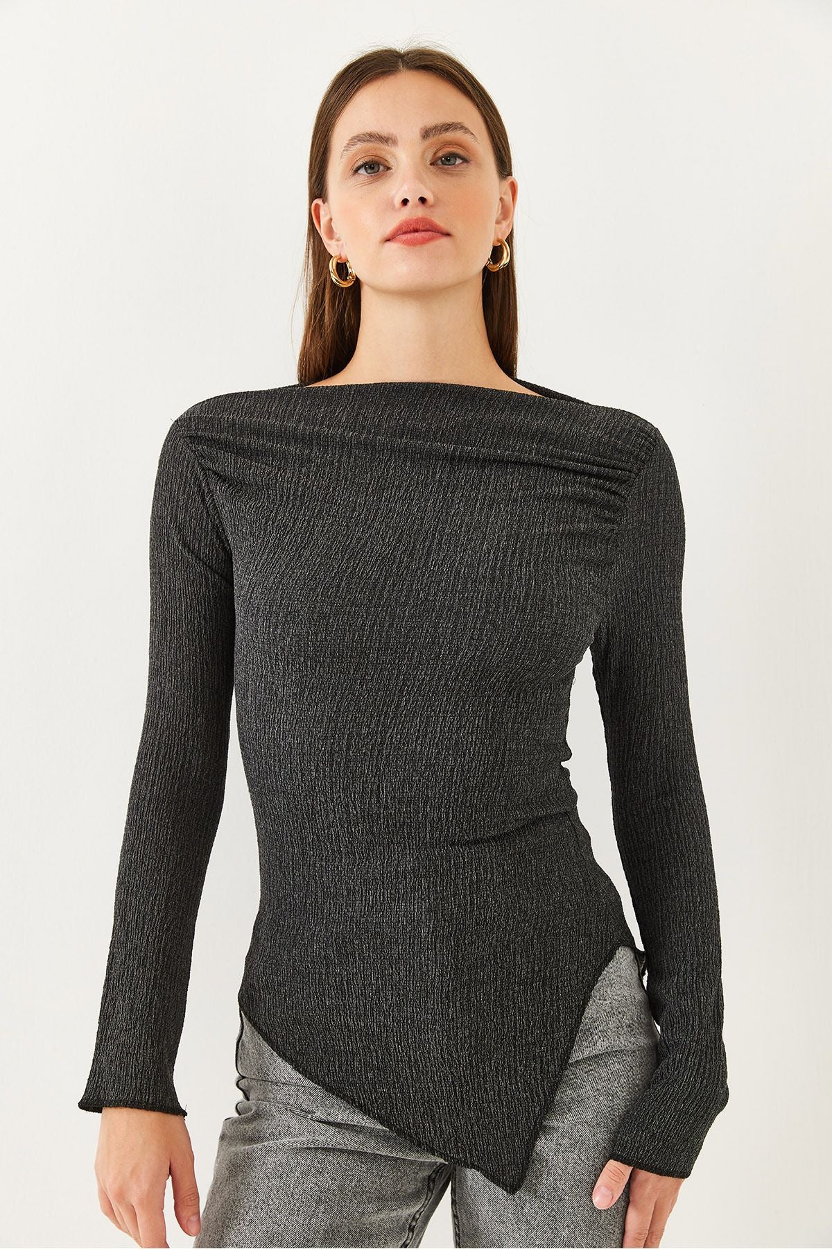 Female Drapeli Kayık collar asymmetric knitted blouse 60251899