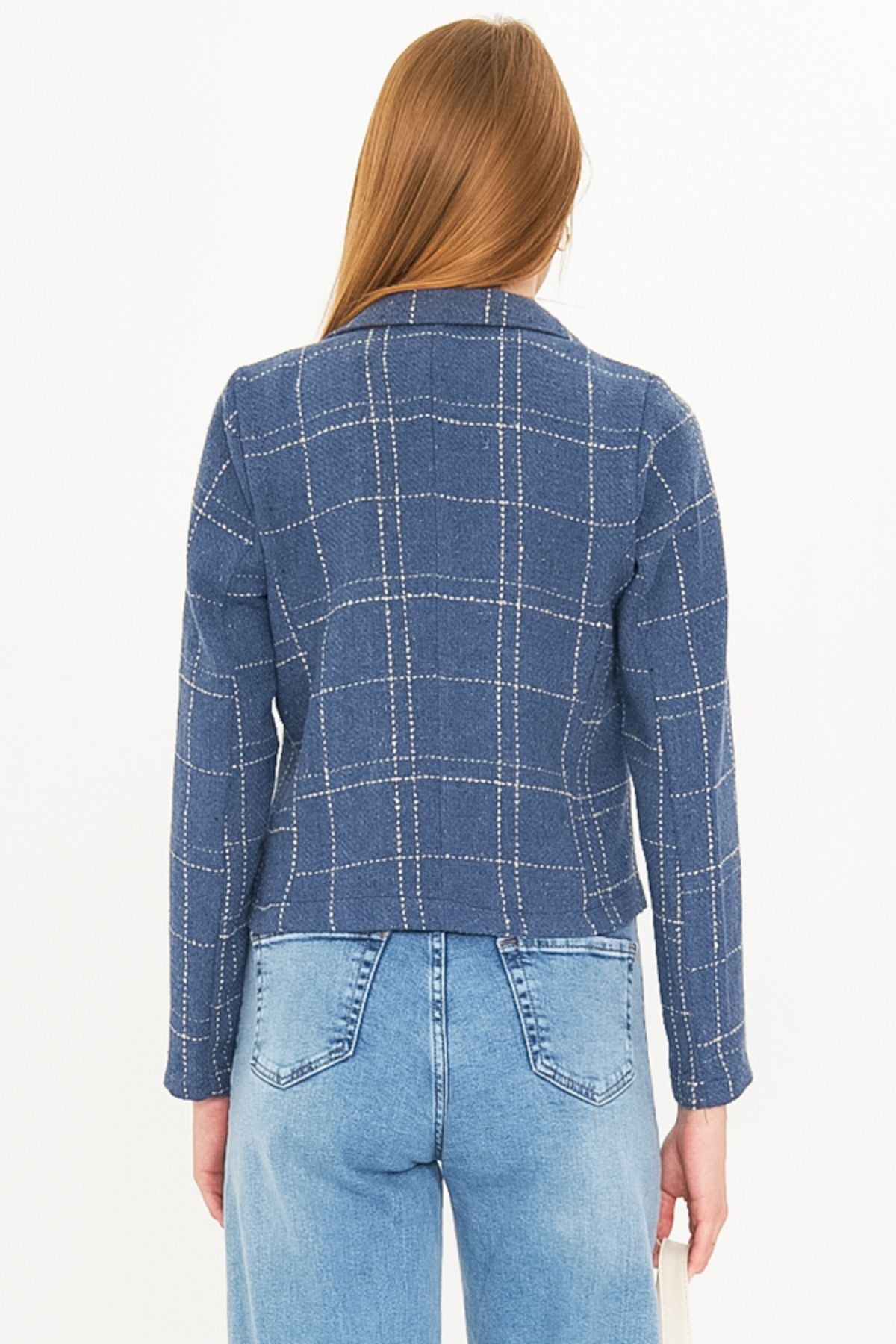 WOMEN INDIO-BEJ KROVAZE YAKA TÜVİT CROP JACKET ARM-24K001014