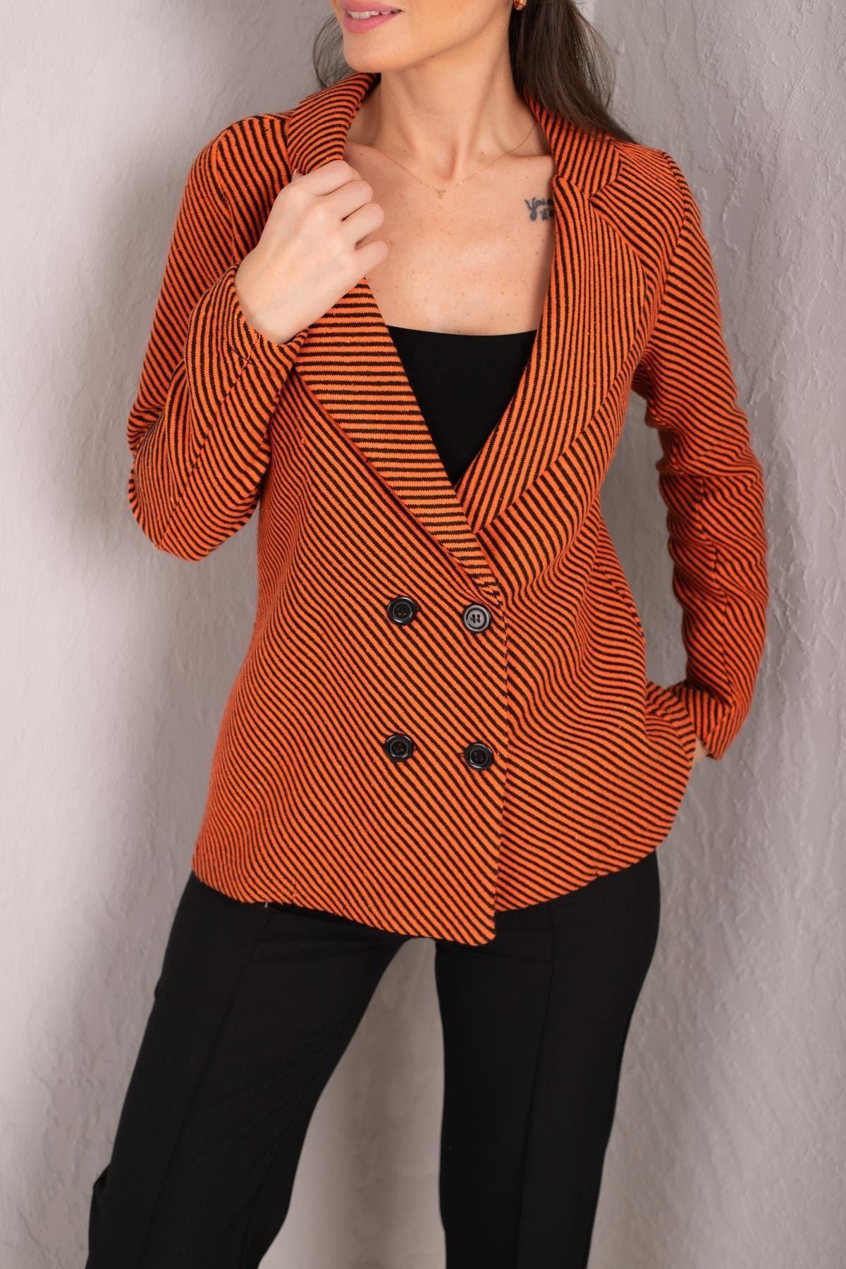 Women's Orange Line Patterned Four buttoned stamp jacket ARM-24K001037