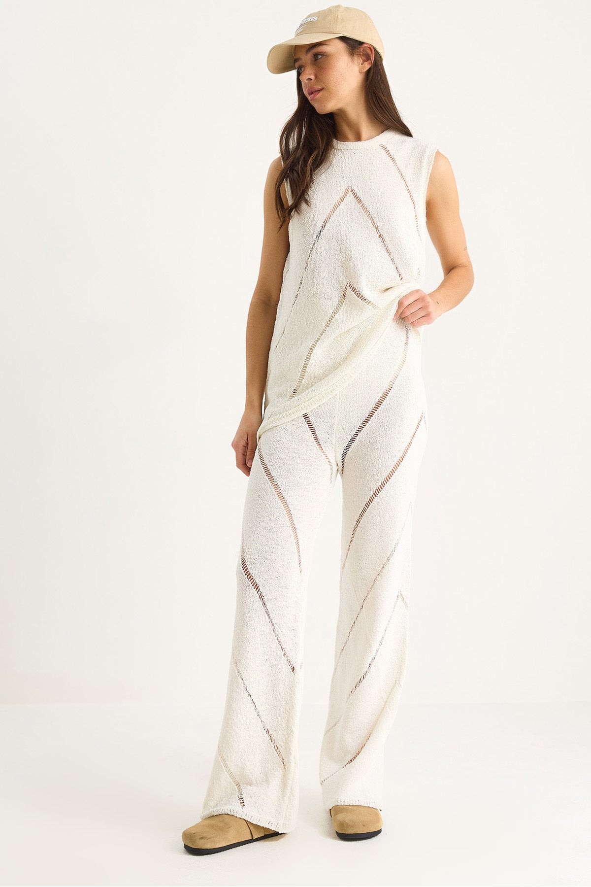 Women's Thick Strap Blouse with Loose Trousers Thin Summer Knitwear Bottom-Top Set 20251013