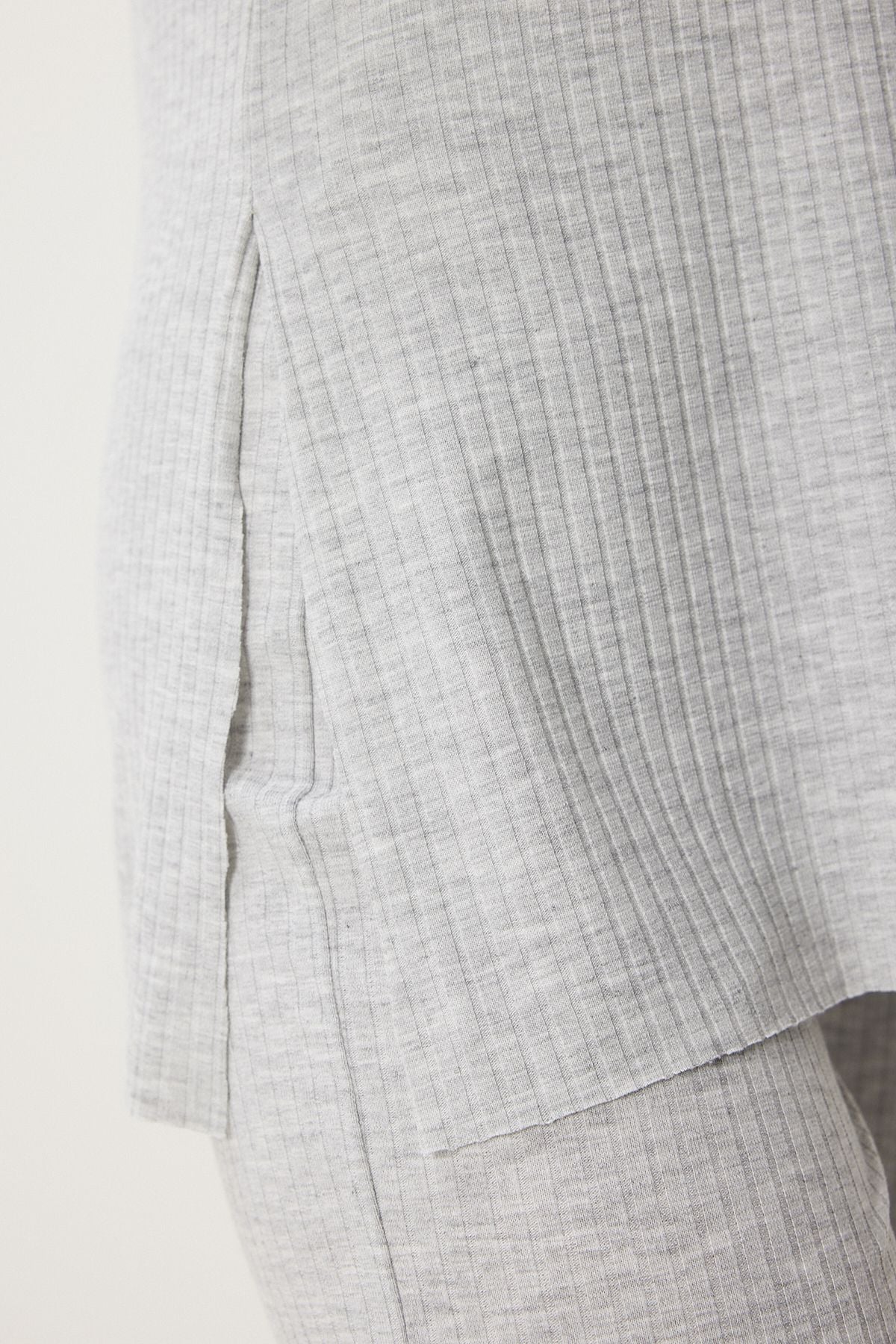 Woman Light Gray Casual Wick Knitting Blouse Pants Set OW00054