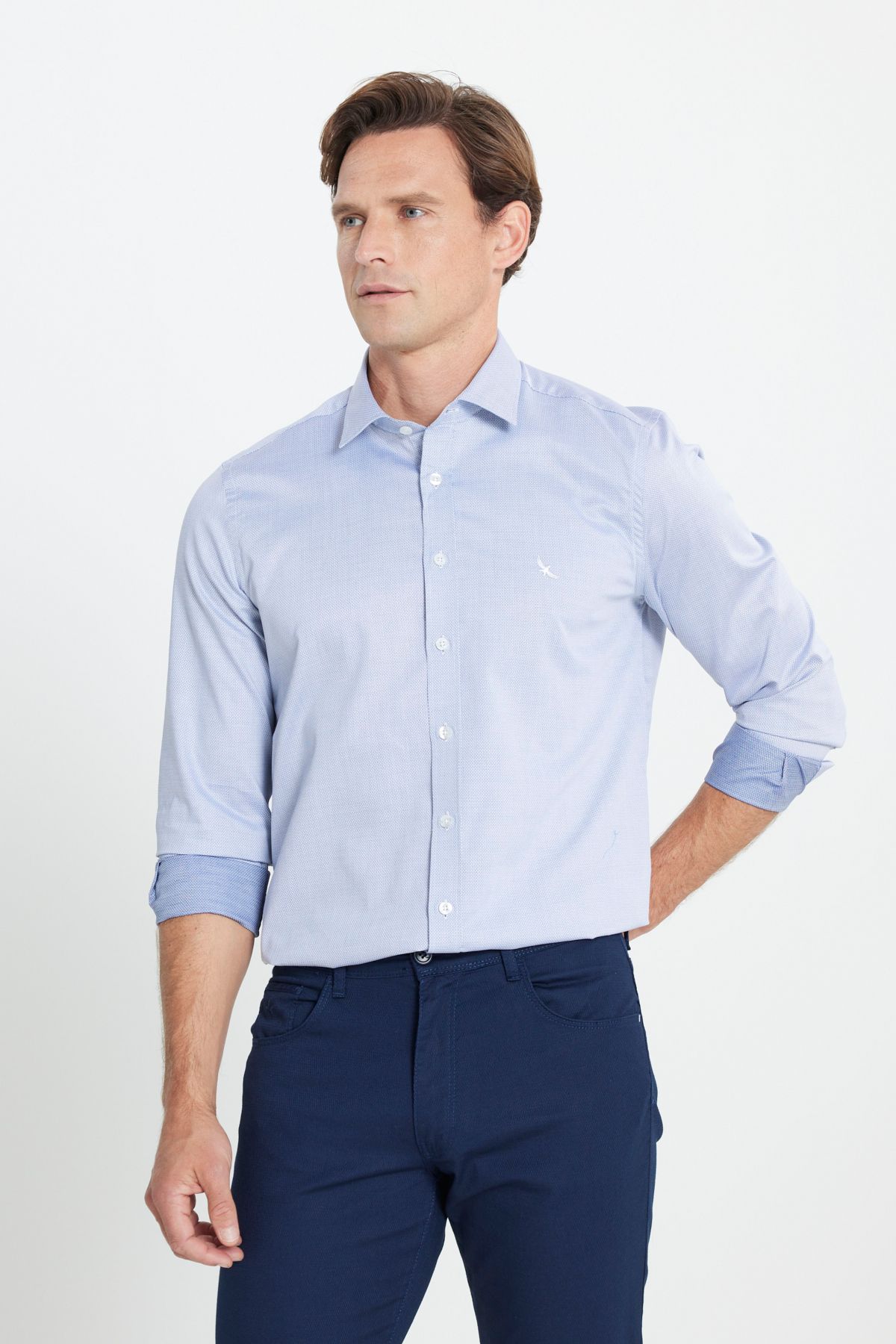 Men's light blue 100 %cotton slim fit narrow -cut Amest Amelor Shirt