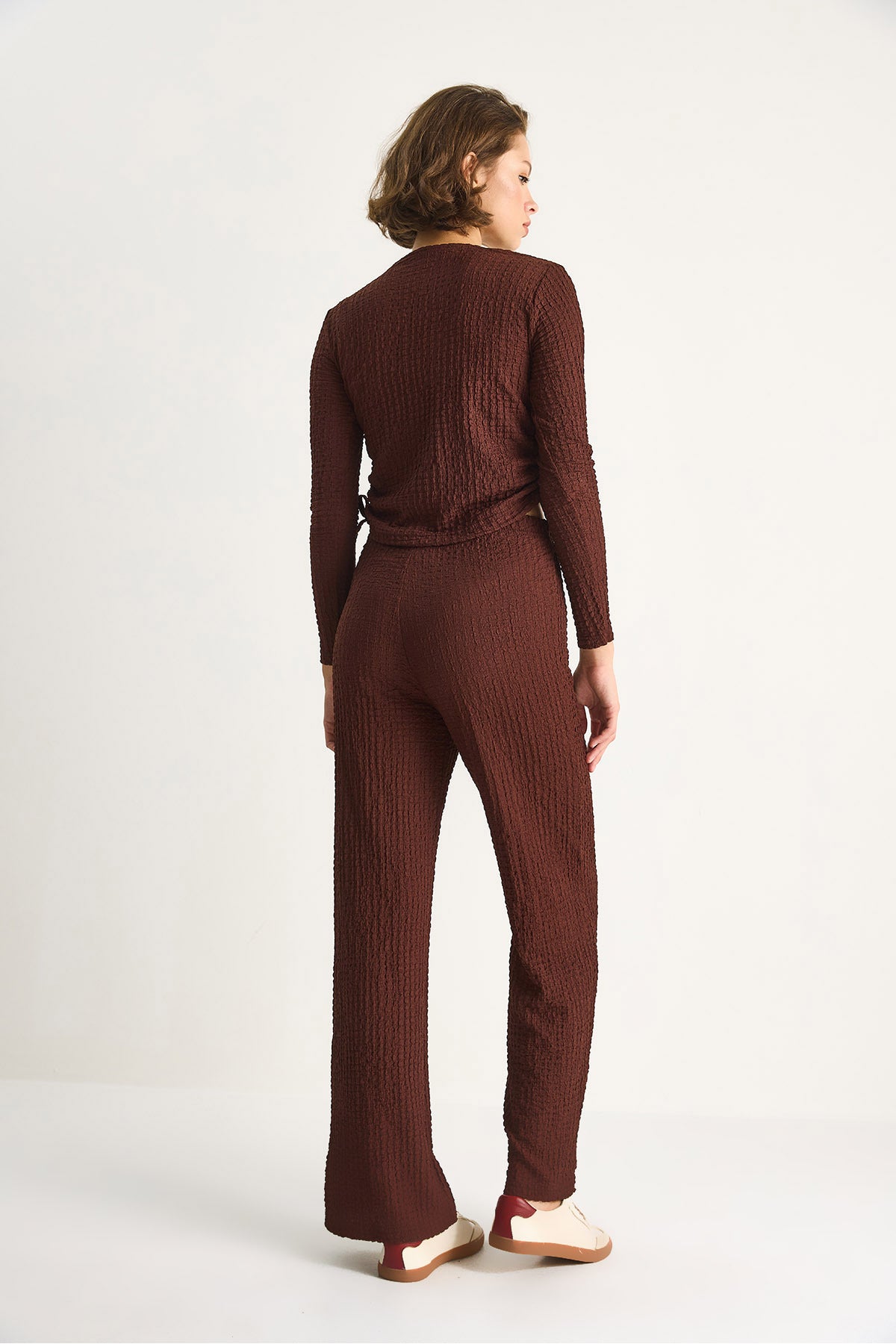 Women's Sweater Suit with Side Tie Crop Elastic Waist High Waist Trousers 8075 60284110