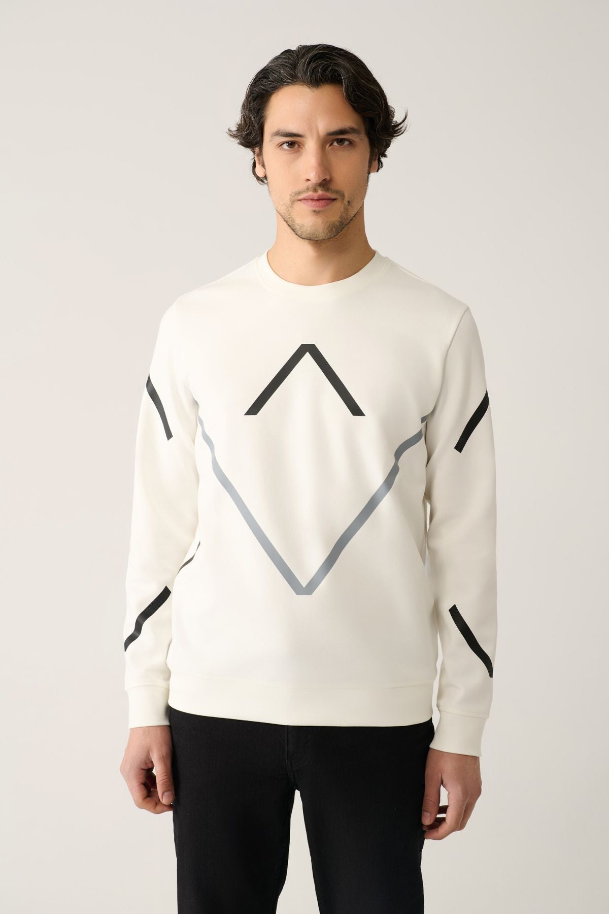 Men's White Bicycle Collar Printed Interlok Sweatshirt A41y1119