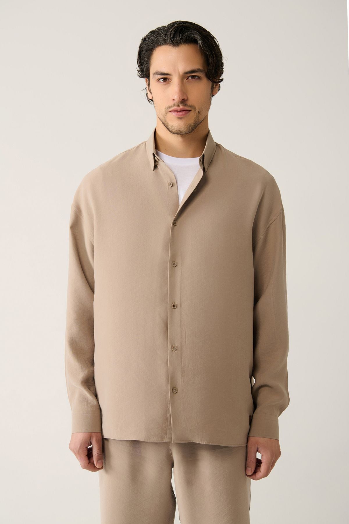 Men's Beige British British Modal Fabric Shirt A41y2168