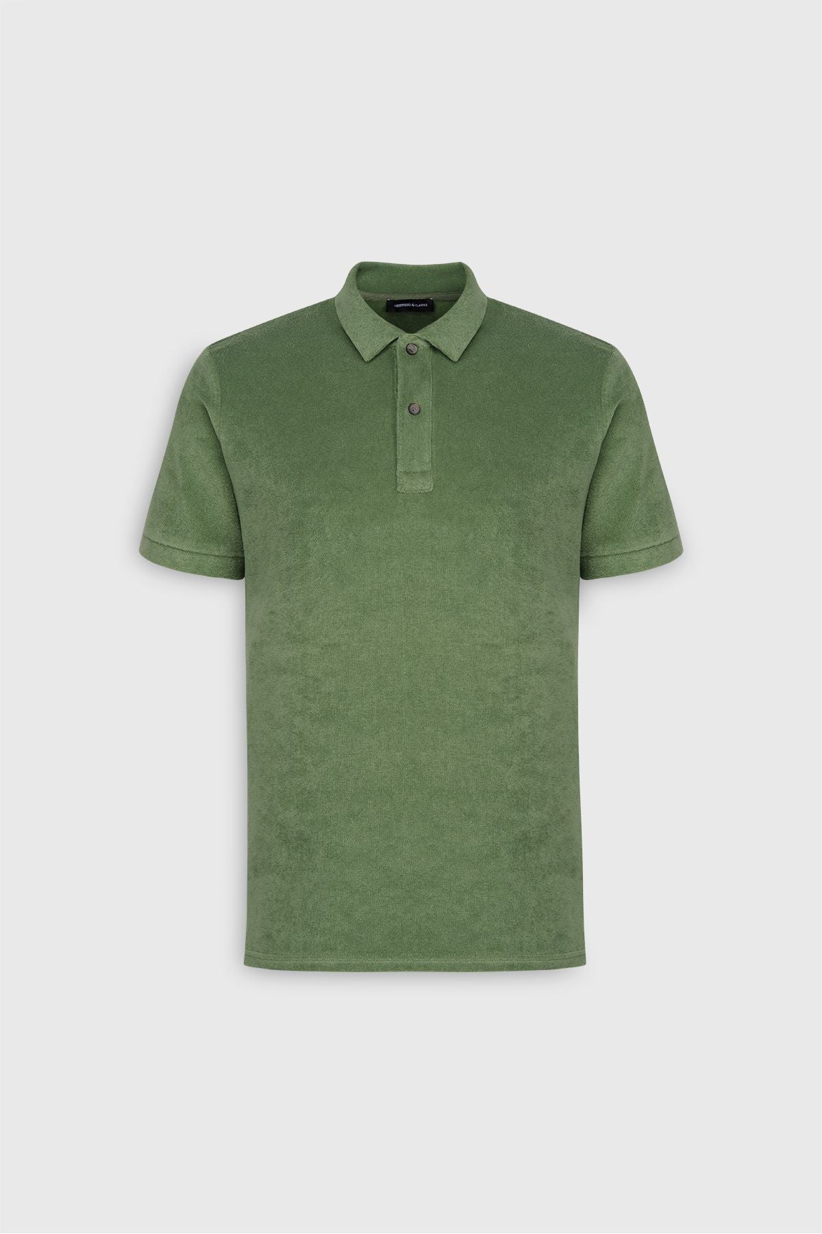 Men's green slim fit narrow cut cotton towel fabric polo collar t -shirt