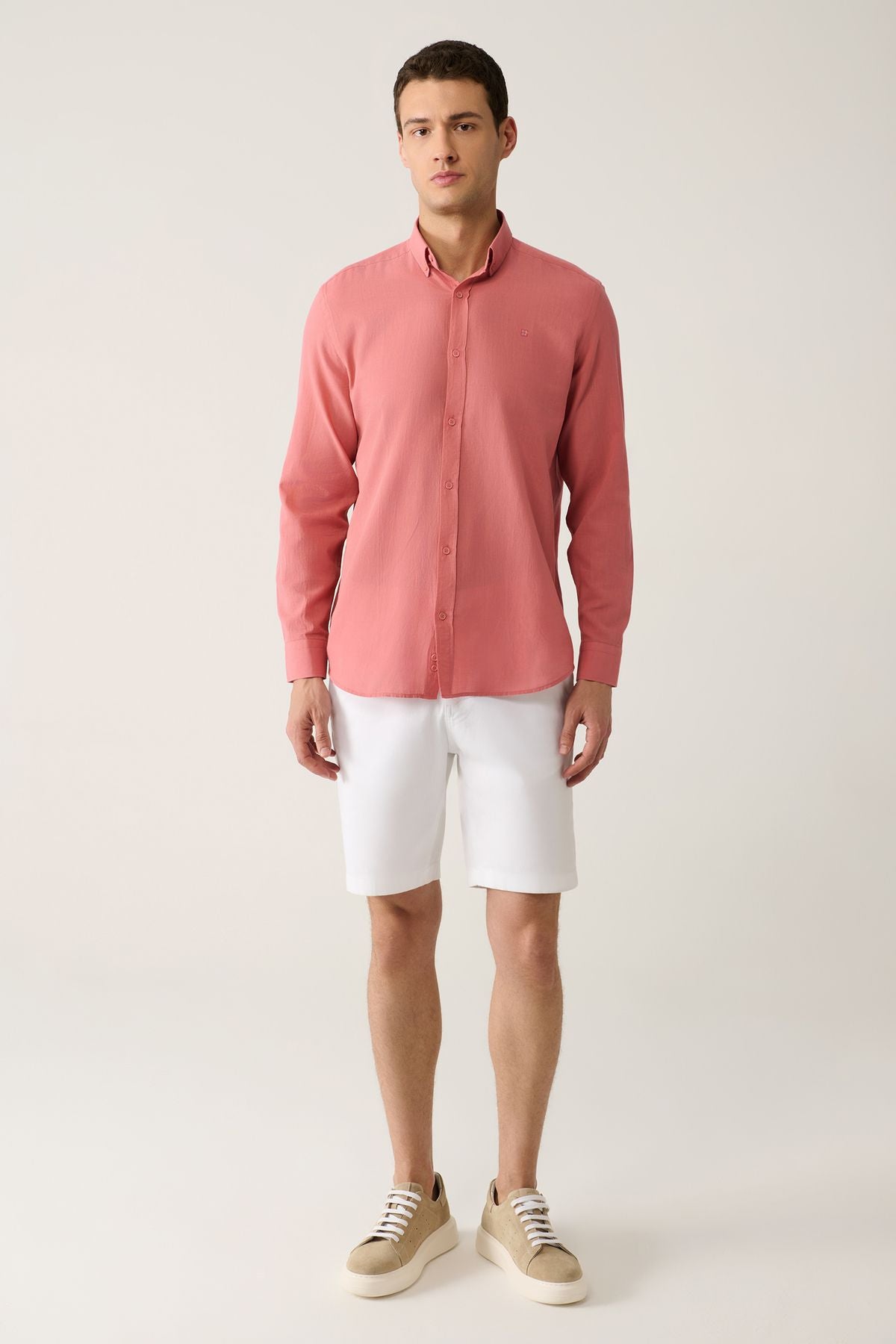 Men's Rose Drunk 100 %Cotton Futter Soft Key buttoned Neck Shirt E002206