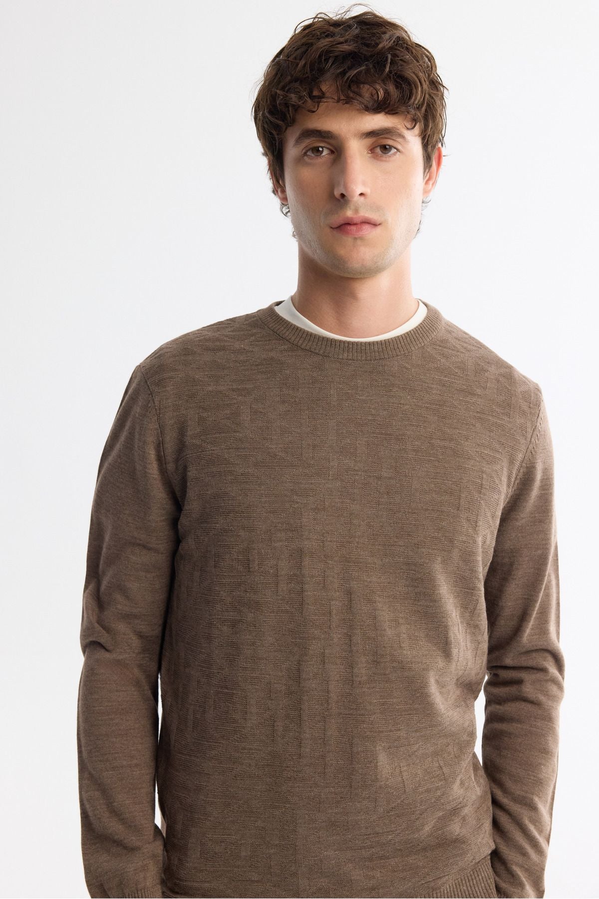Men's mink bike collar textured knitwear sweater E005110