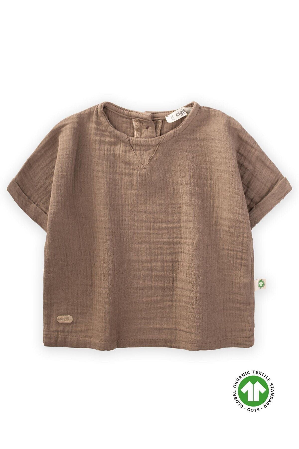 Organic Triangle Parts Bat Arm Müslin T-Shirt 1-8 Years Dark Beige