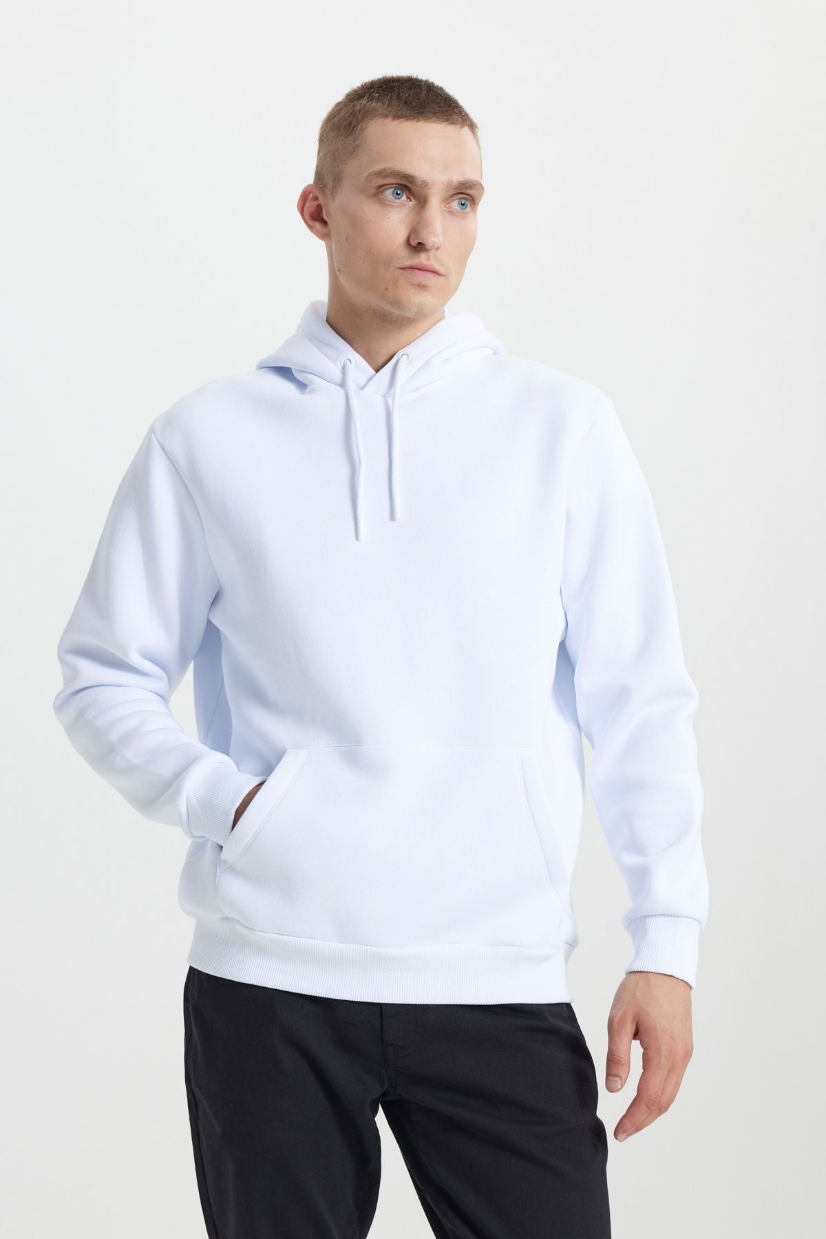 Men's White Standard Fit Normal Normal Cut Içi Polar 3 IP hooded cotton sweatshirt