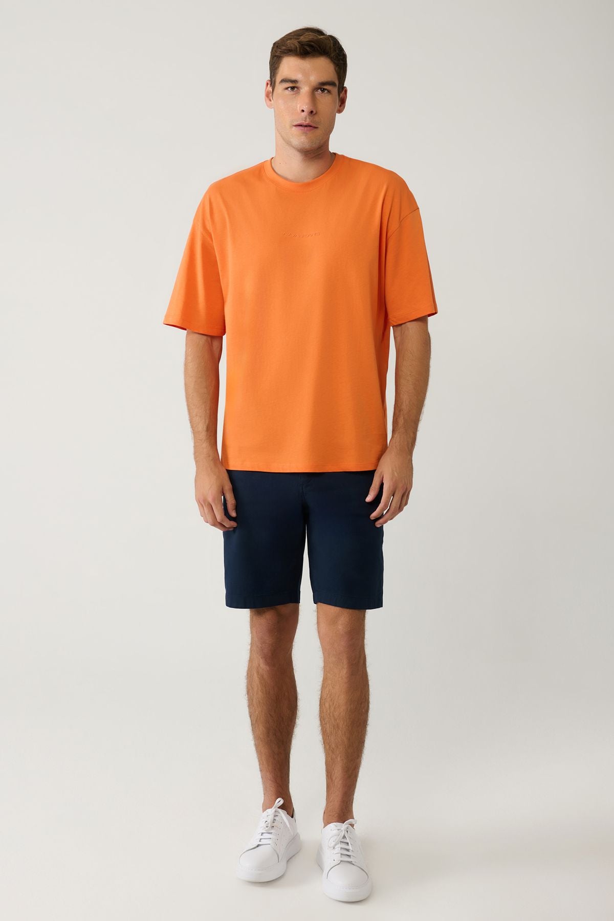 Men's Orange Bicycle Collar Printed 100 %Cotton T-Shirt E001037