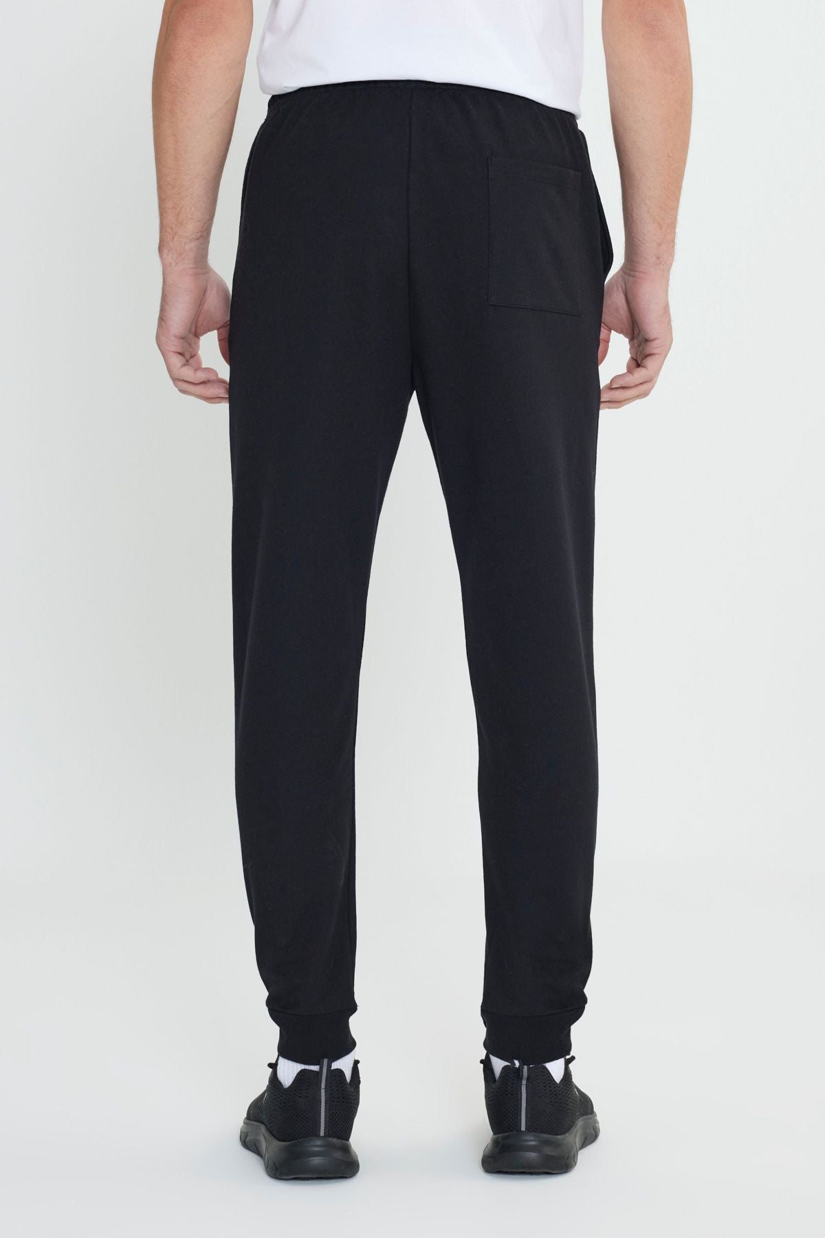 Men's Black 2 Yarn Cotton Standard Fit Normal Normal Cut Tracksuit Set Package