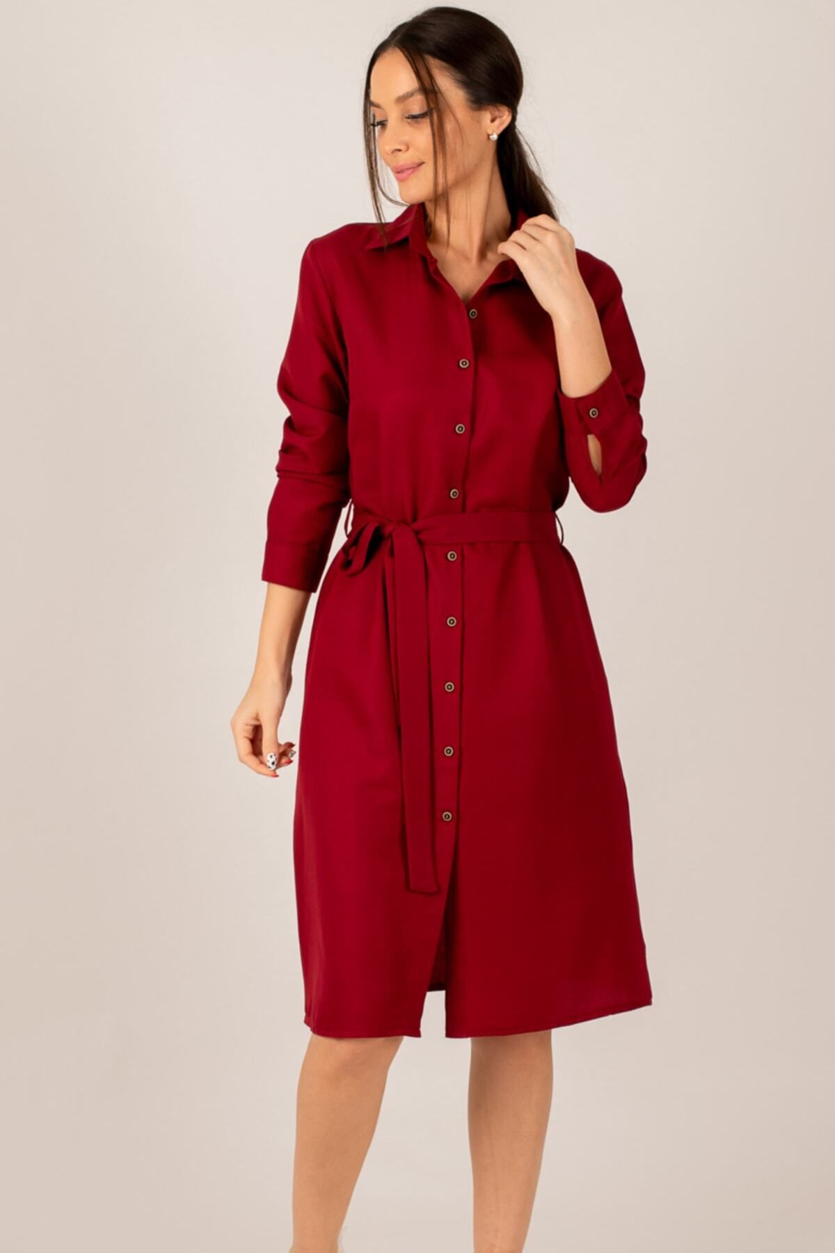 Woman Bordeaux Long Shirt Dress ARM-22K001141