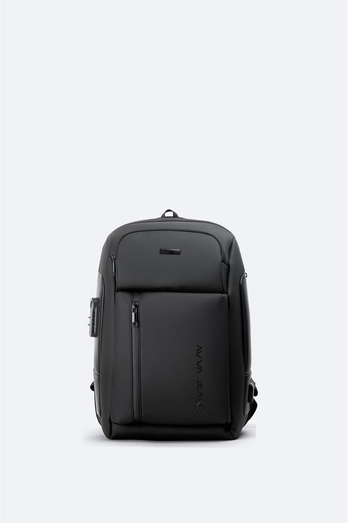 Men's black USB cable input and lock system backpack A42y9127