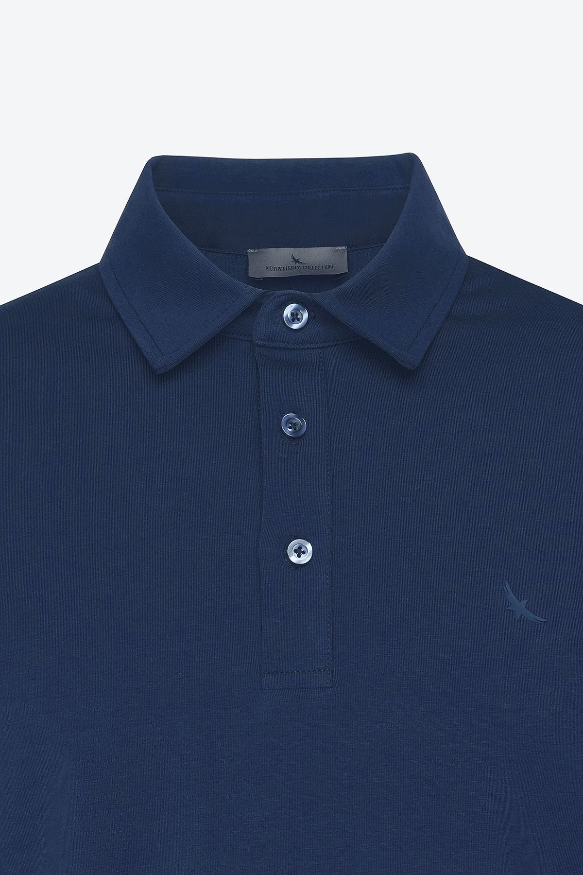 Men's navy blue slim fit narrow cut polo collar cotton t -shirt