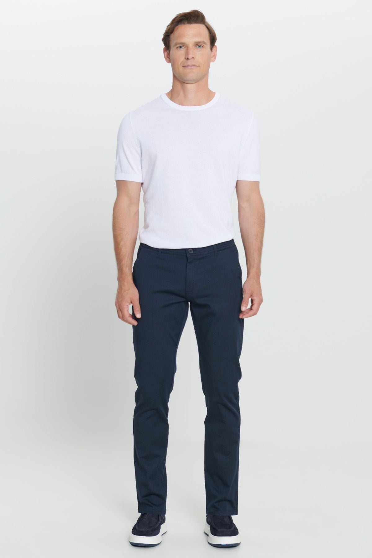 Men's navy blue slim fit narrow -cut cotton flexible chino pants