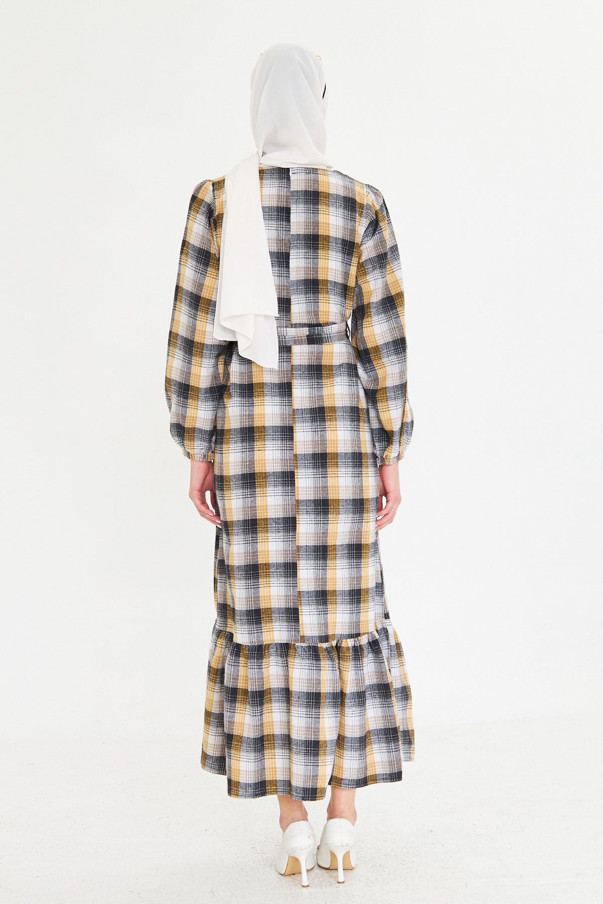 Woman Yellow Zero Back Back Zipper Skirt Nip Ruffle Born Long Hijab Dress ARM-25K001102
