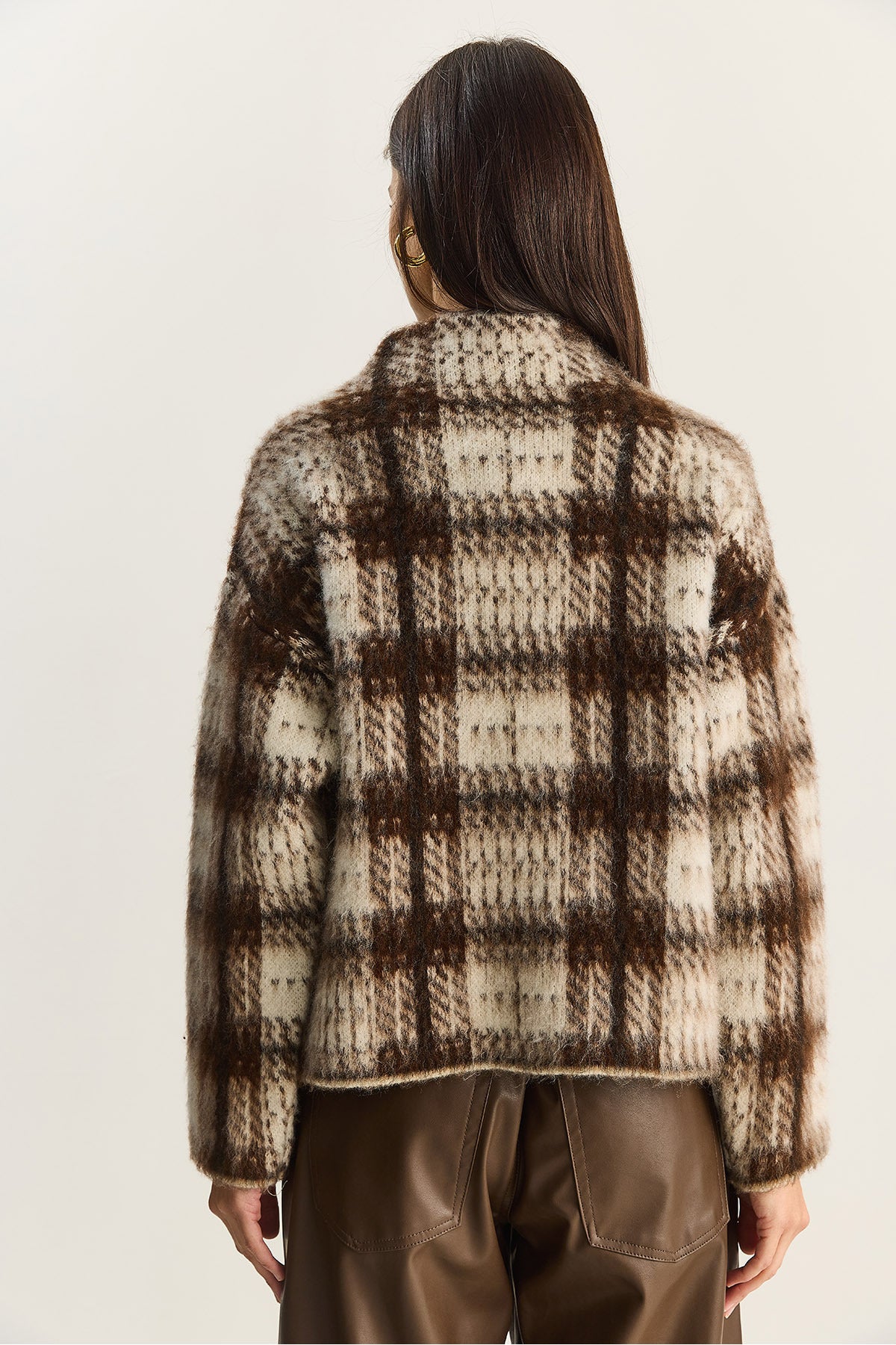 Women's Brushed Effect Checked Knitted Sweater 20258060