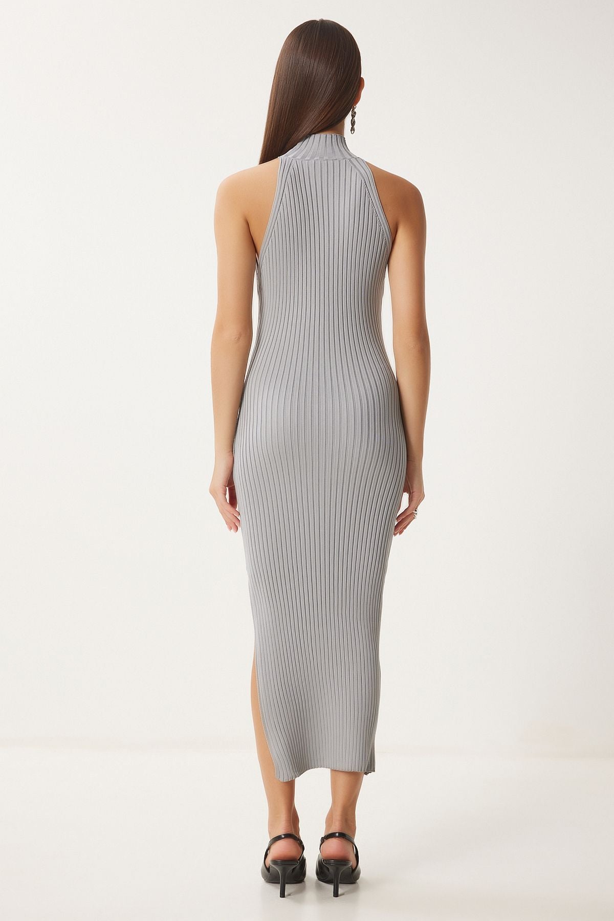 Female Stone Shoulders Open Wrapped Red Triko Dress FN03424