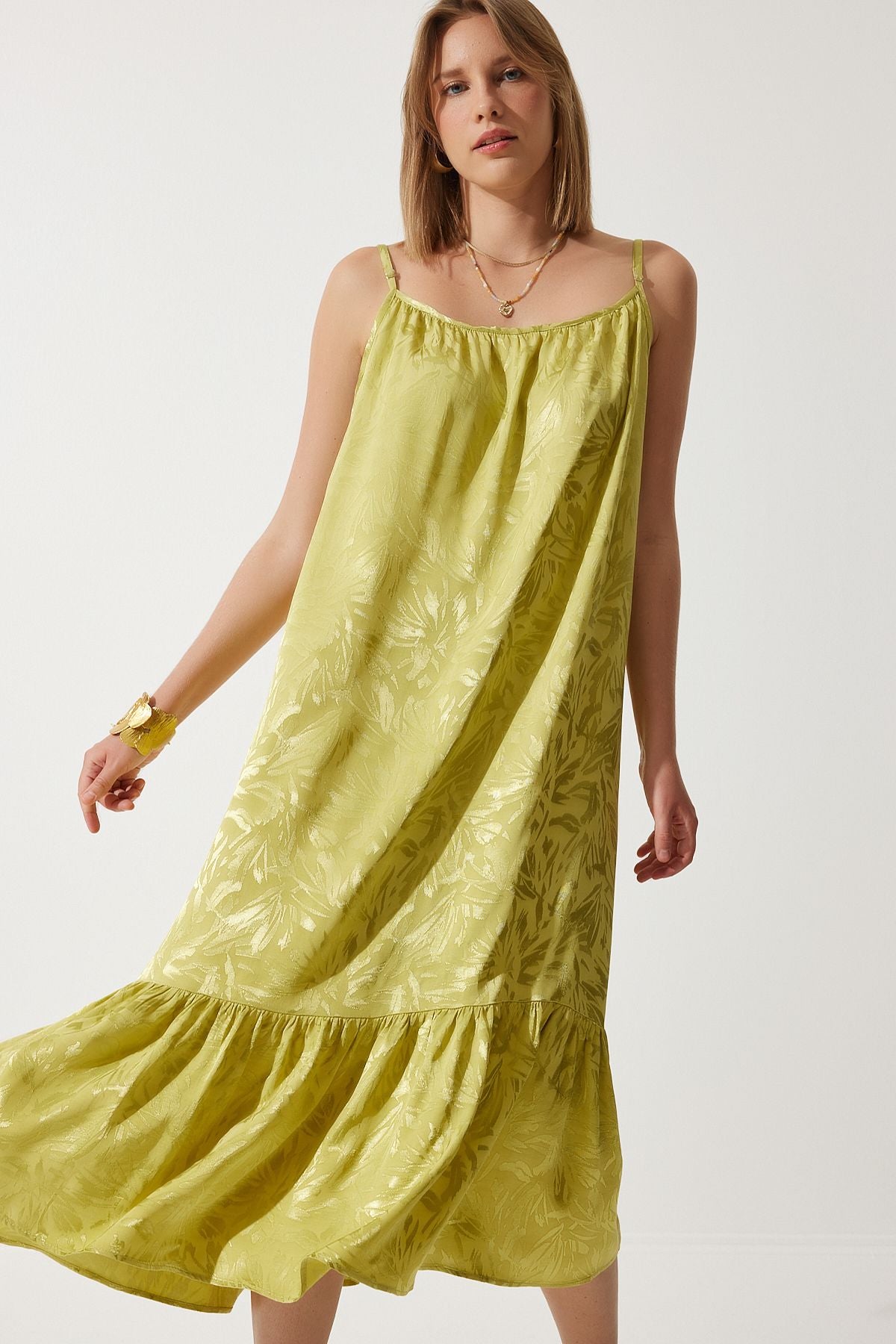 Women's Fat Green Hanger Jacquard Summer Dress BP00160