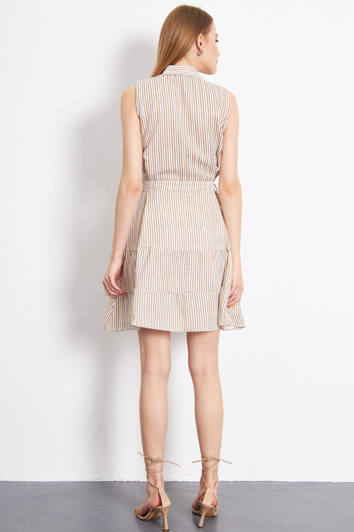 Female Mink front buttoned waist arched sleeveless dress ARM-24Y001066