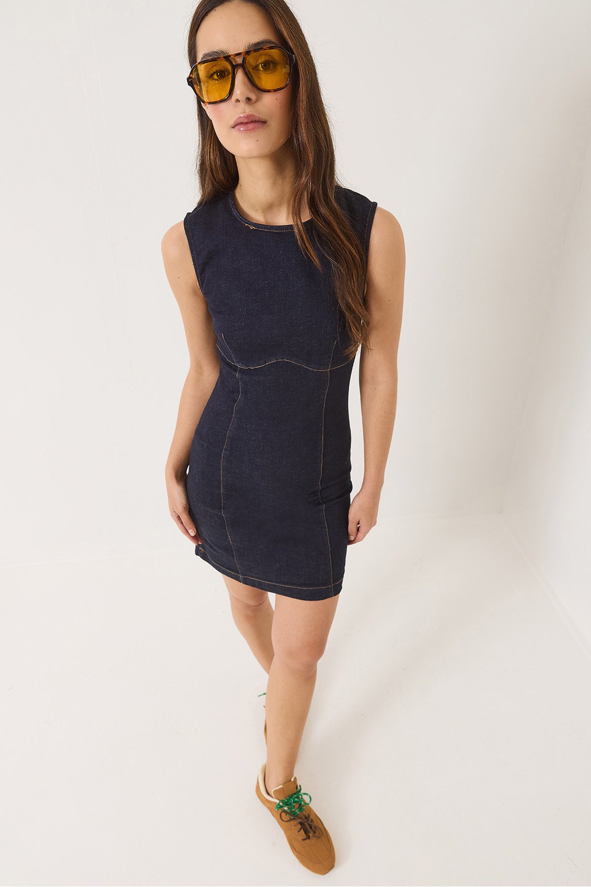Women's Crew Neck Lycra Summer Denim Dress 8038 60283163